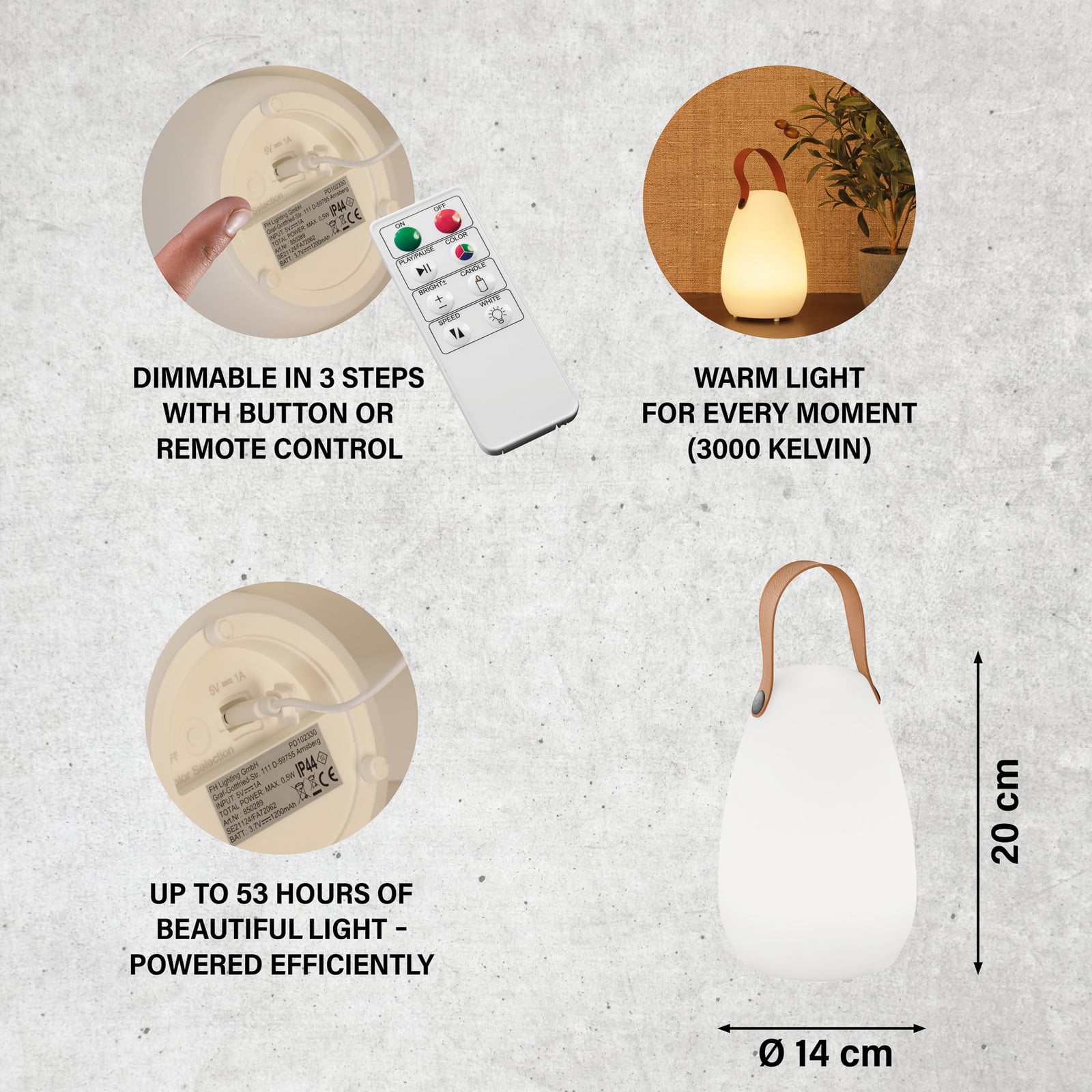 Lampa de masă cu LED și baterie Ruby, Ø 14 cm, albă, IP44, RGB dimabil Lampa de masă cu LED și baterie Ruby, Ø 14 cm, albă, IP44, RGB dimabil