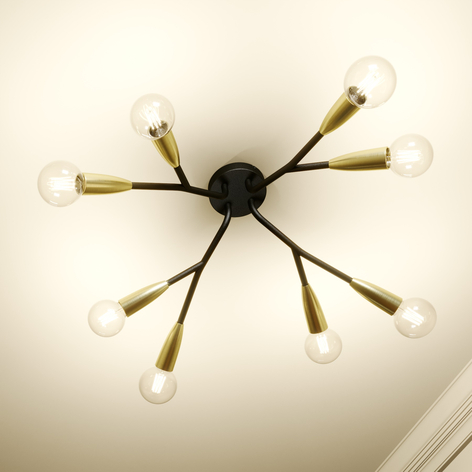 Lucande Carlea plafonnier, 8 lampes noir-laiton