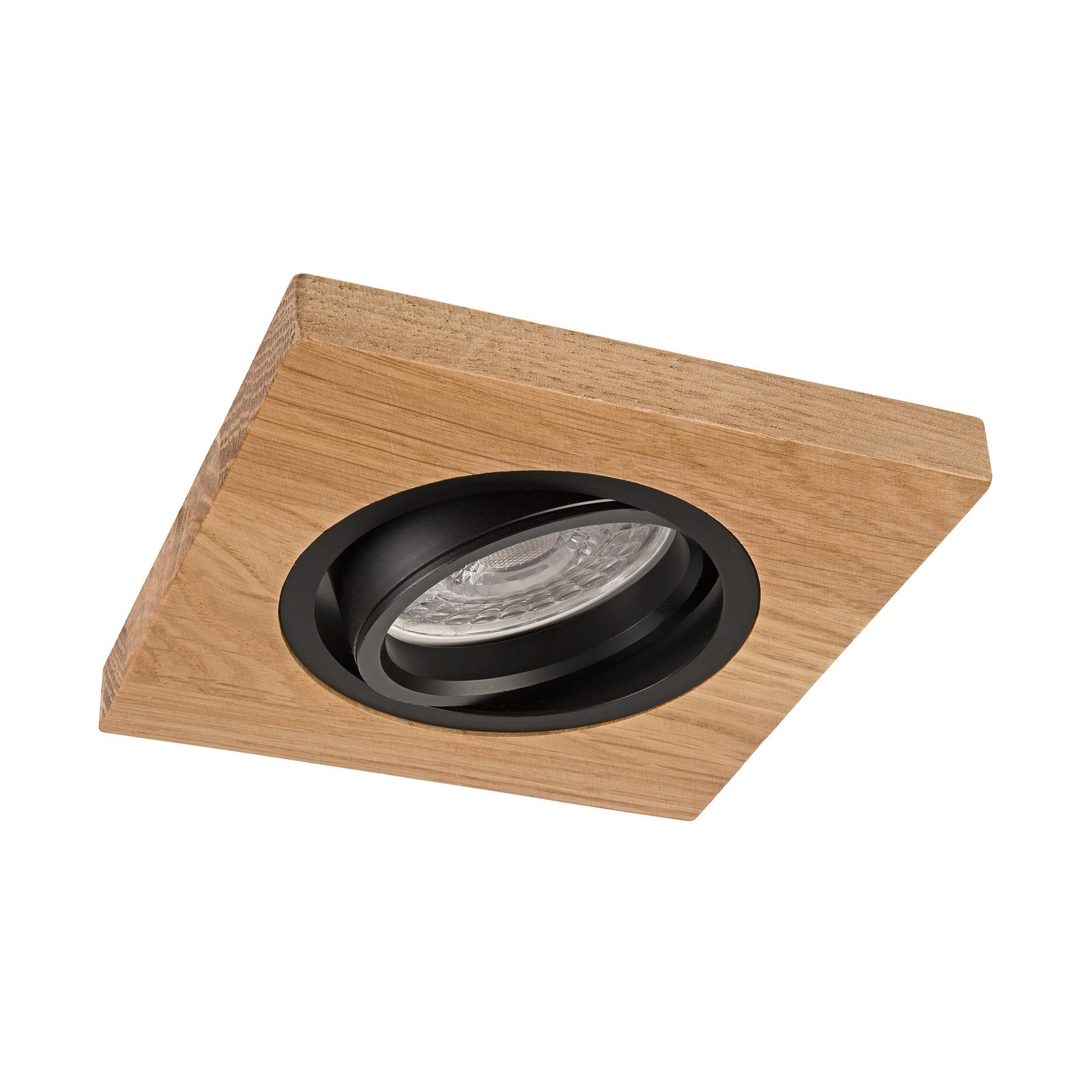 Forsænket loftlampe Tobby, 10 x 10 cm, egetræ, GU10