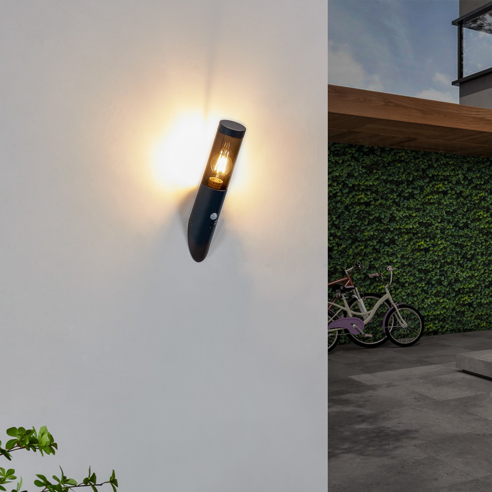 Lindby outdoor wall light Statius, black, iron, 40 cm