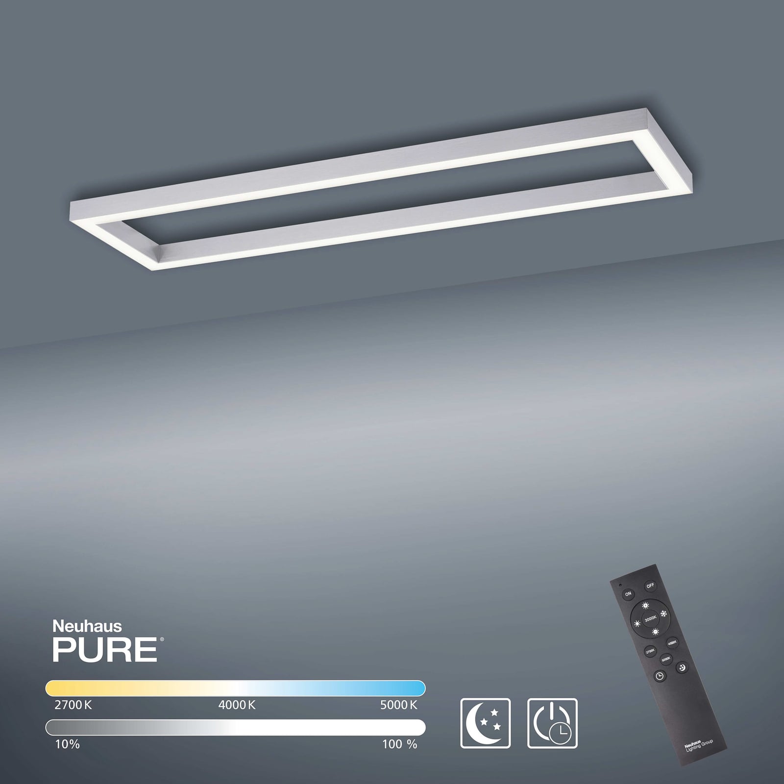 Lines Square LED-Deckenlampe, 110cm, graphite, Remote - PURE Lines Square LED-Deckenlampe, 110cm, graphite, Remote - PURE