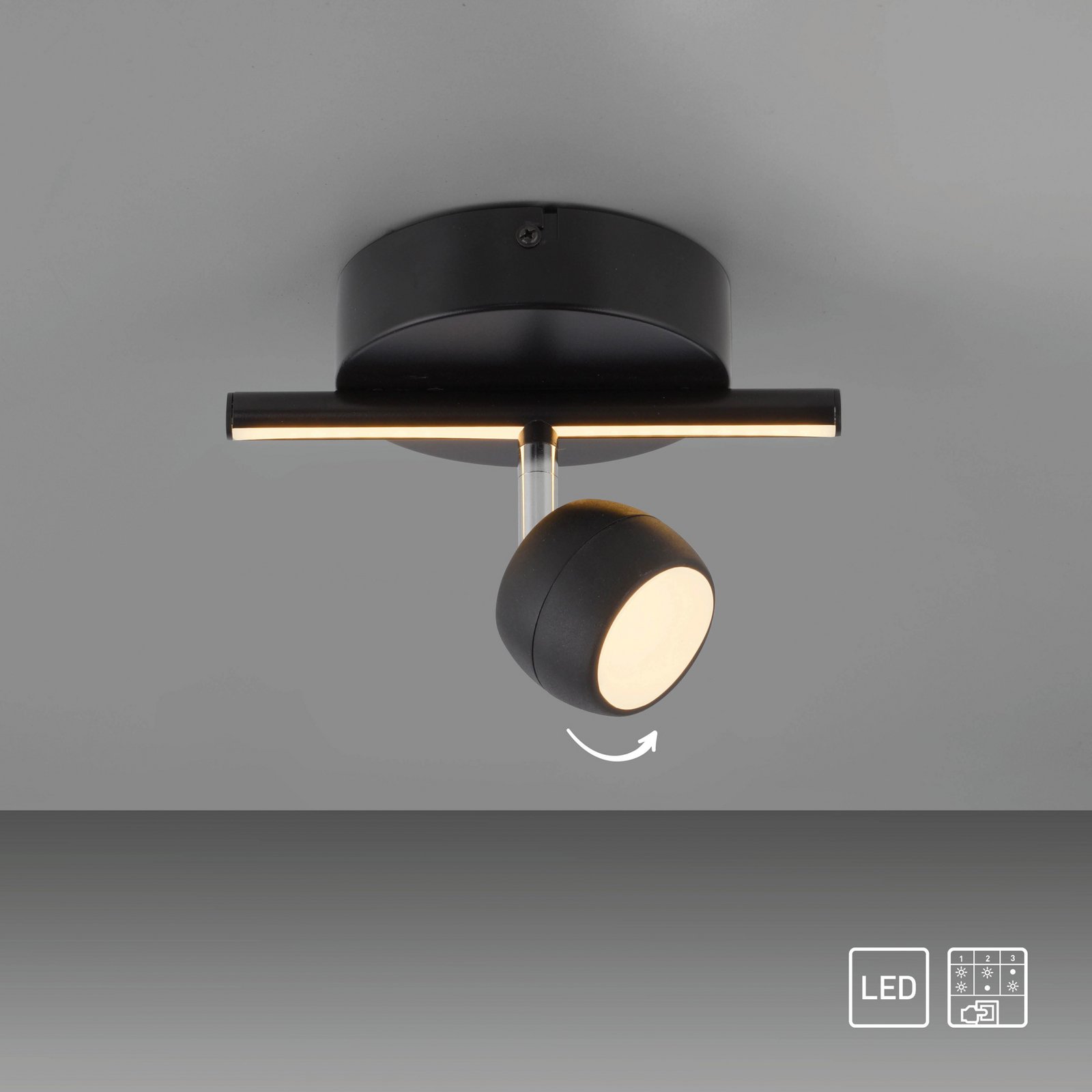 JUST LIGHT. LED-kattospotti Jarik, 1-lamppuinen, musta, 3 000 K