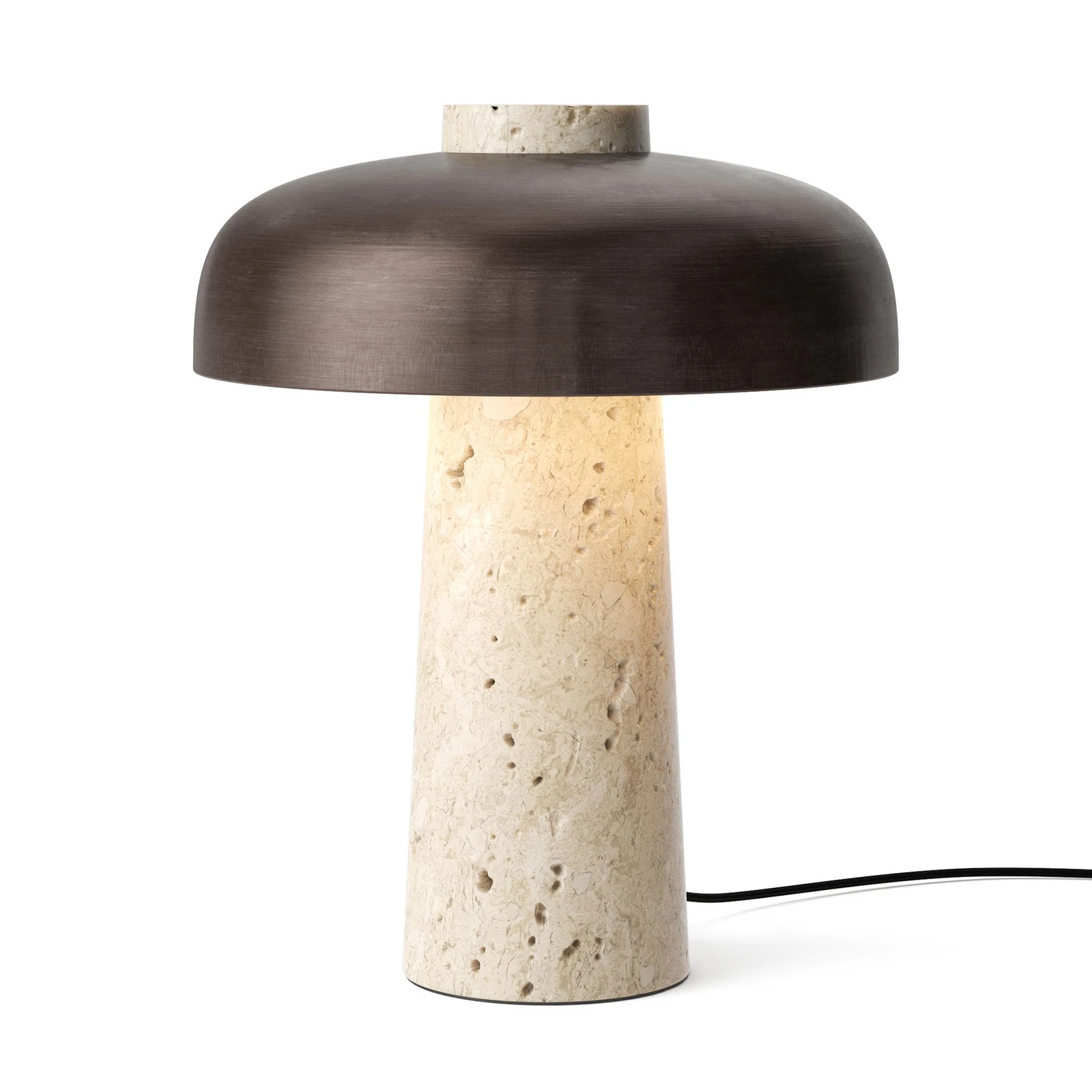 Audo LED tafellamp Reverse, brons, travertin, hoogte 30 cm