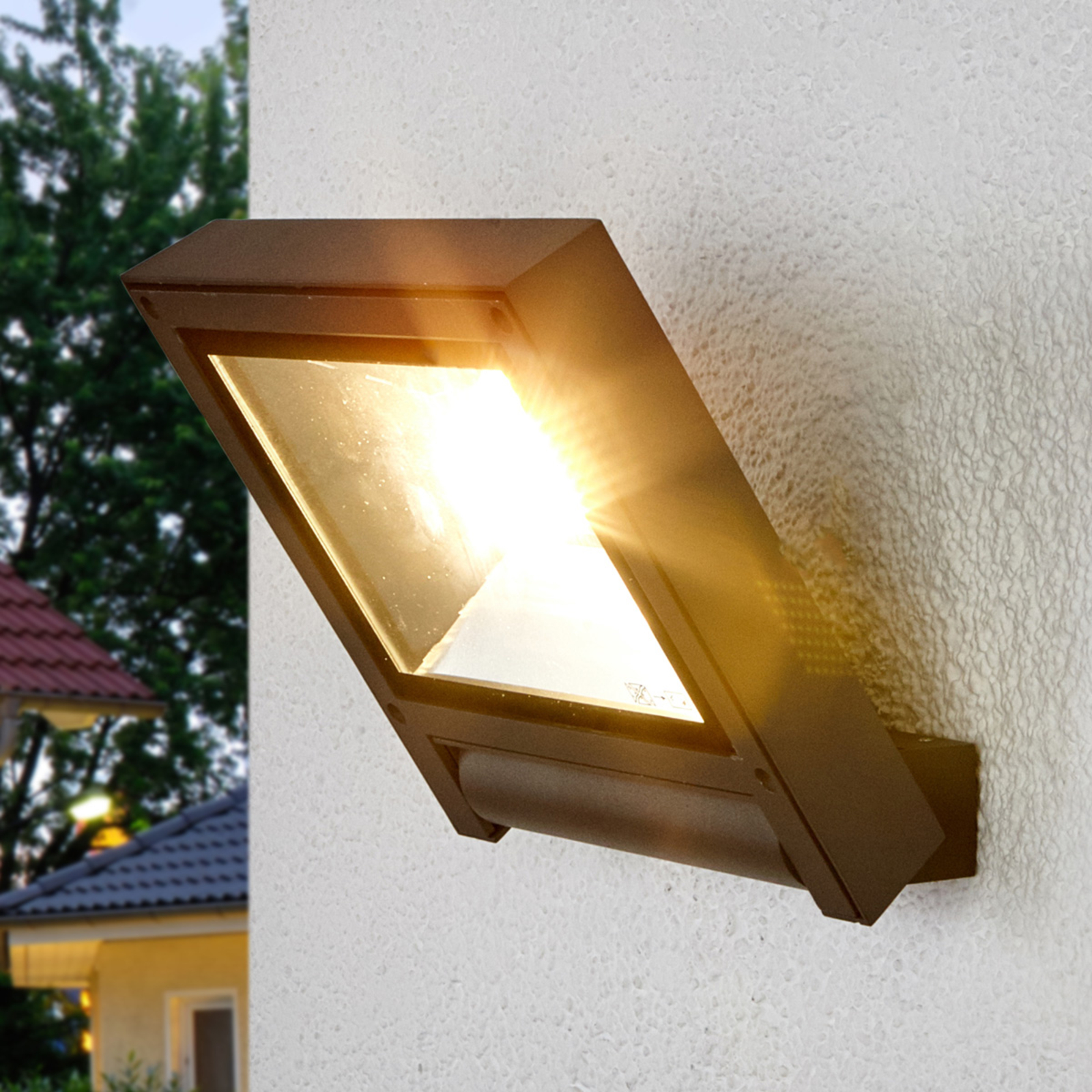 Lucande Dark grey LED spotlight for Maico outdoors, die-cast aluminium, tempered glass, 12 W, energy efficiency: A+, W: 21 cm, H: 23.2 cm