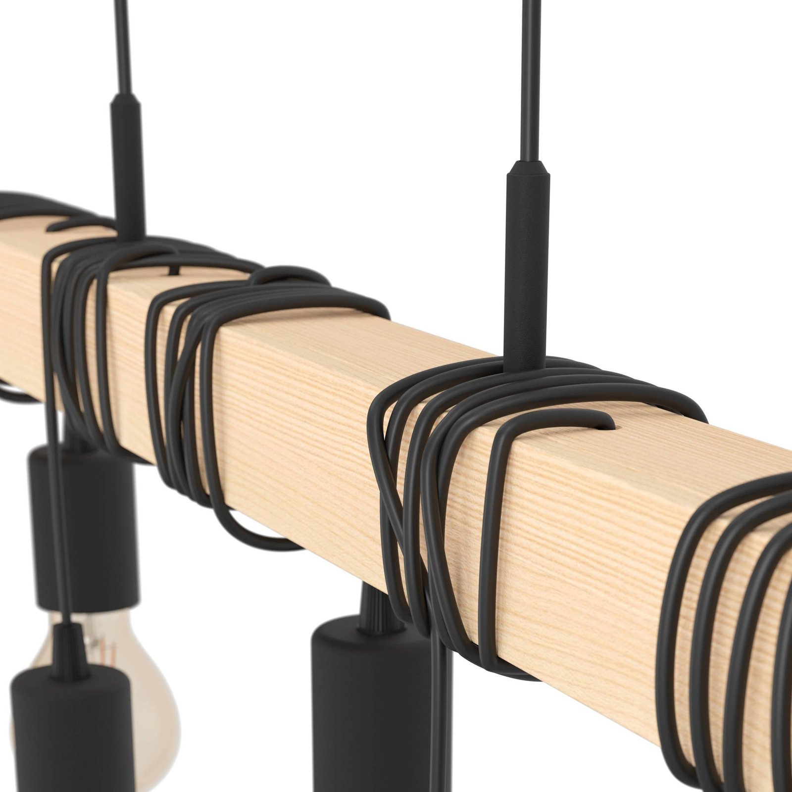 Suspension Townshend, longueur 150 cm, noir/bois, à 9 lampes.