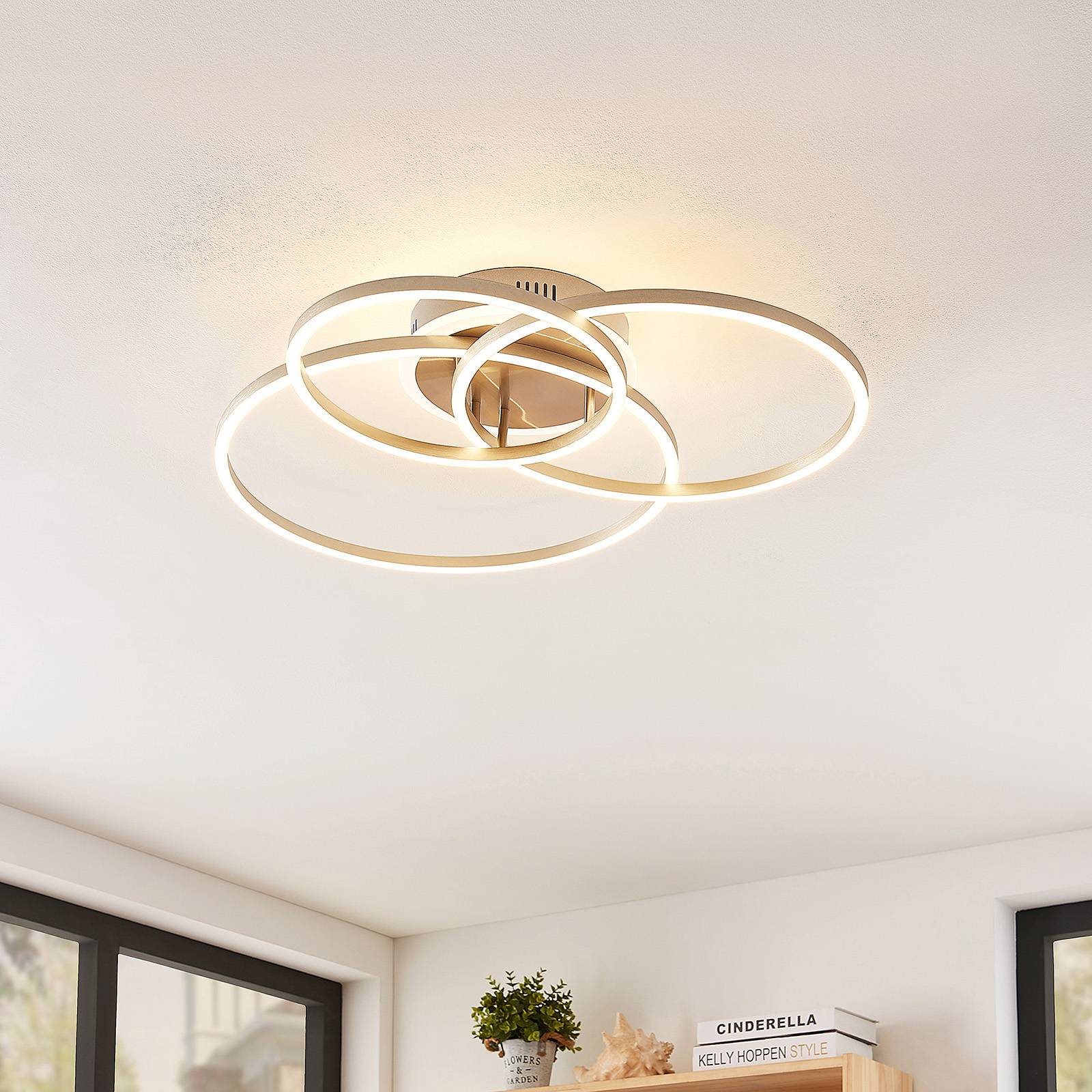 Lindby Smart Tula LED ceiling light, for Living / Dining Room, aluminium, metal, plastic, 37 W, energy efficiency: A+, L: 66.2 cm, W: 53.5 cm, H: 10.6 cm