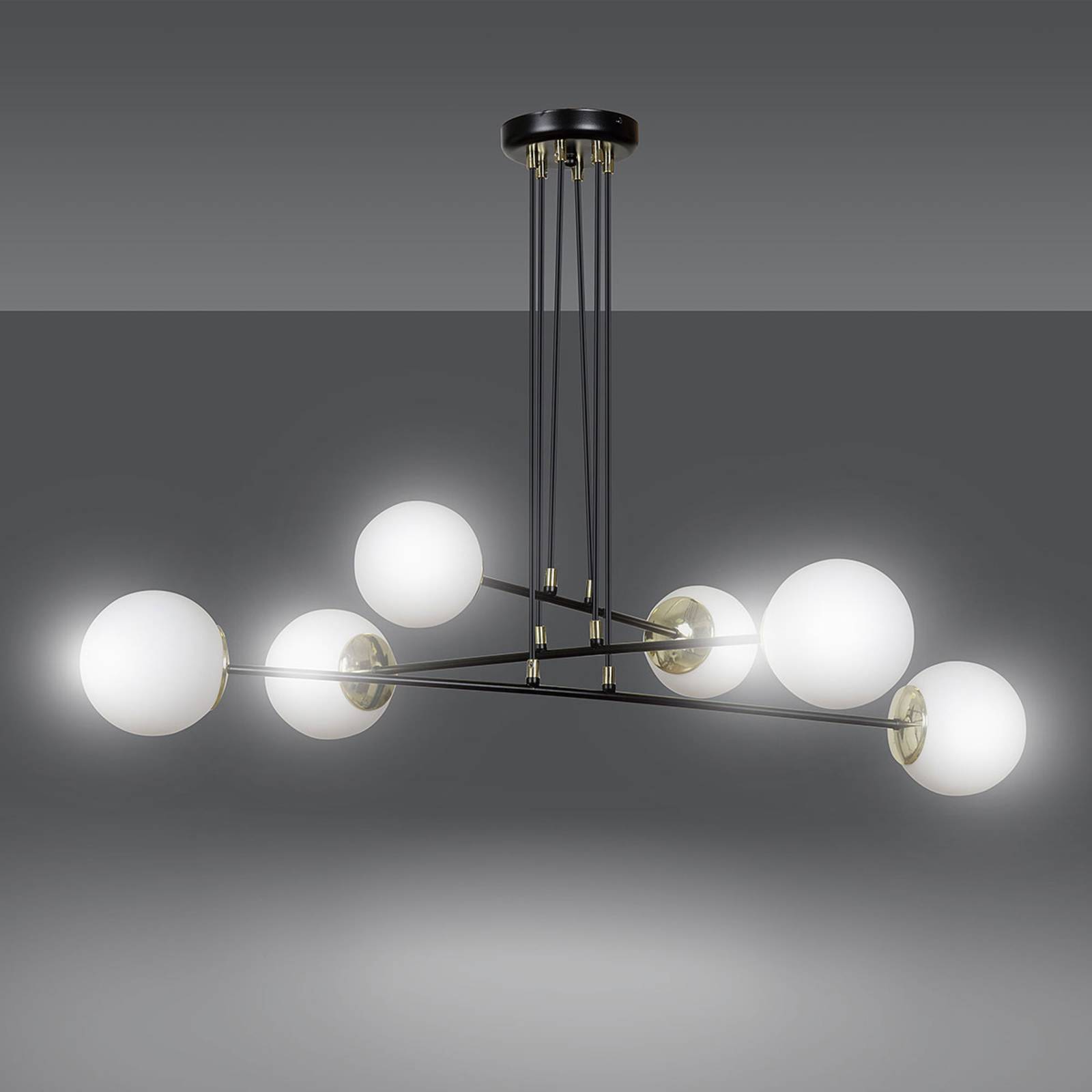 Hanglamp Ognis 6, 6lamps, zwart/goud Lampen24.be