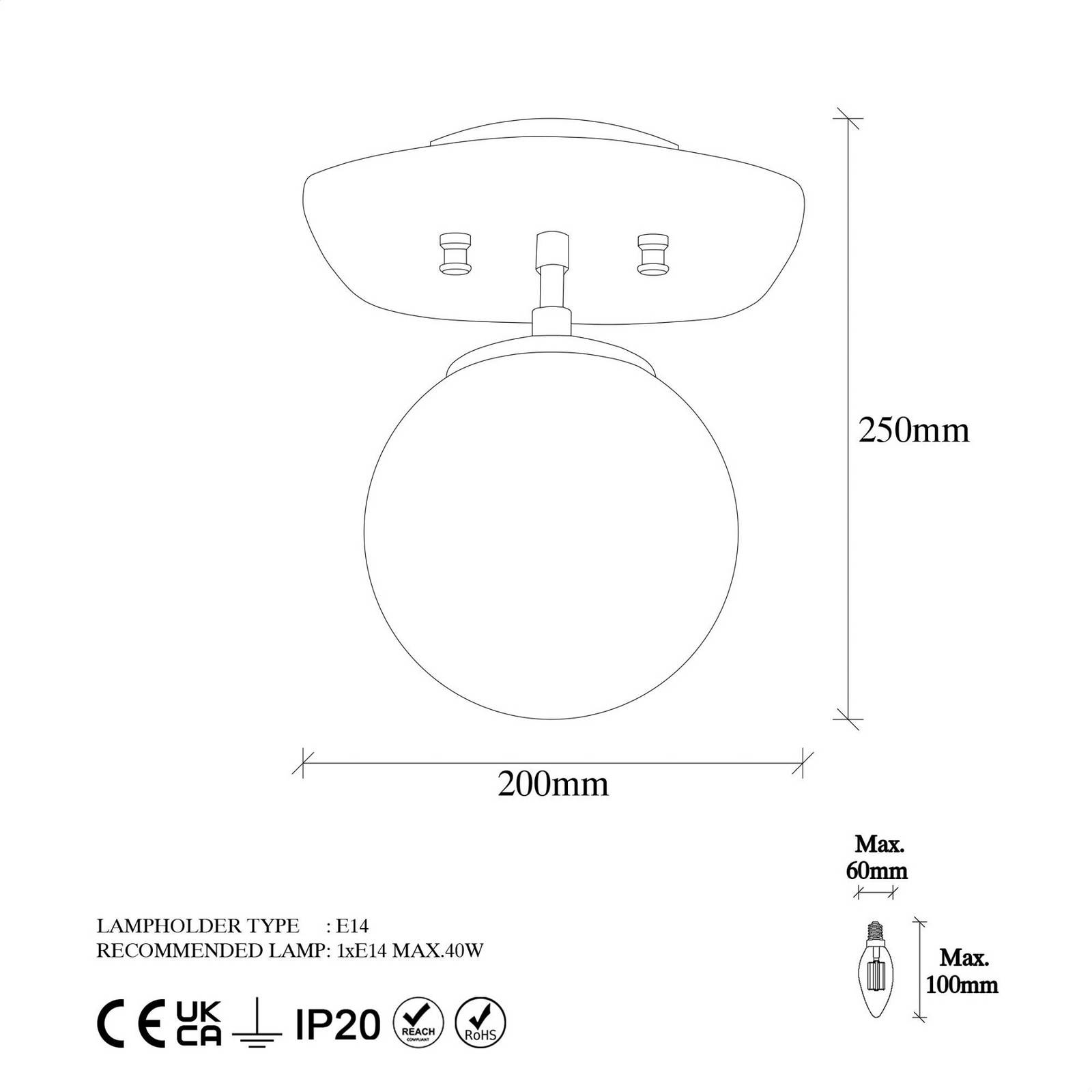 Lampa sufitowa Well, złota, szkło, Ø 20 cm, E14