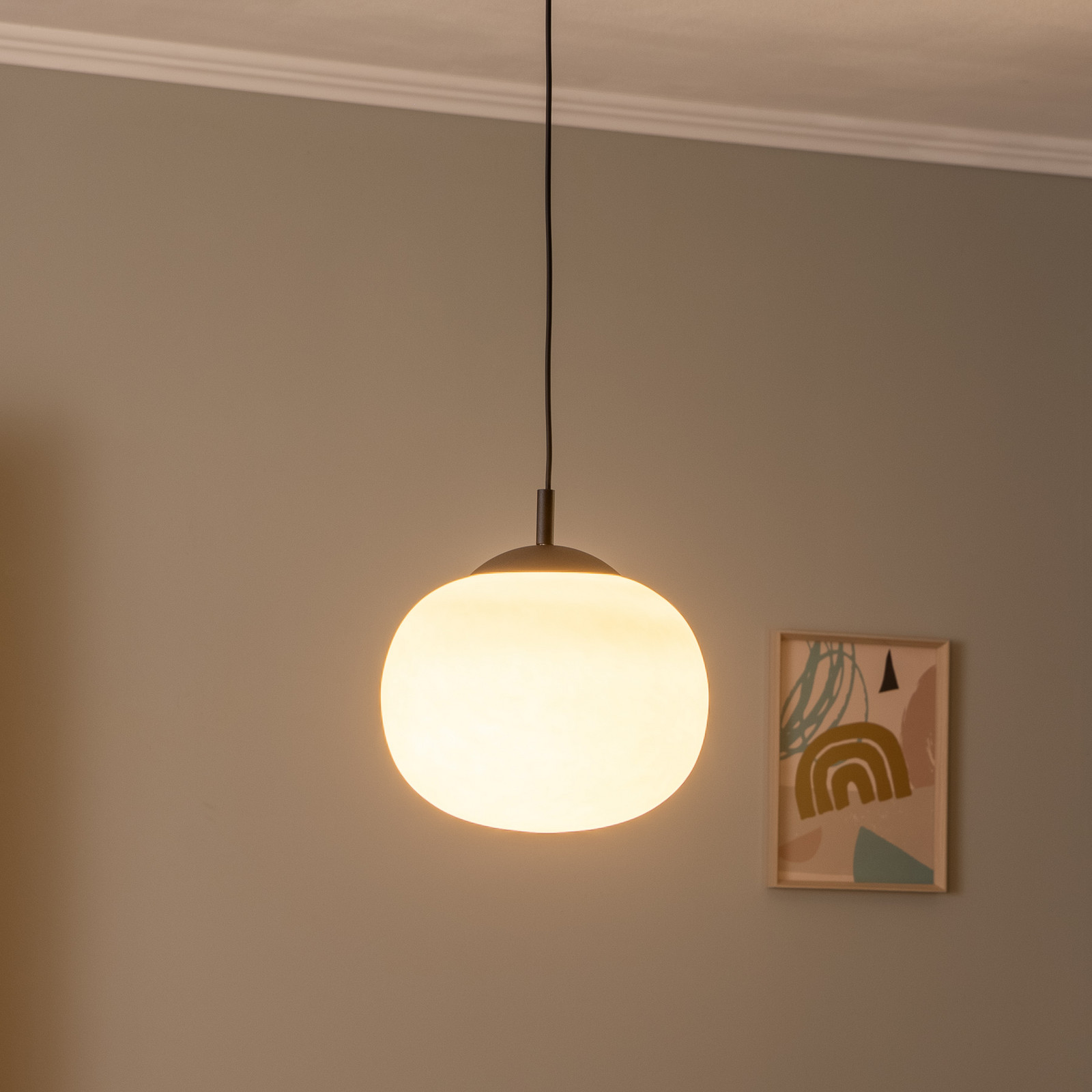 TK Lighting Lampă suspendată Vibe sticlă albă opalină Ø 30 cm - Camera de zi / sufragerie - modern - alb opal negru