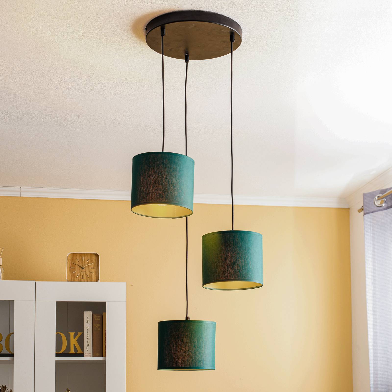 Luminex Suspension Soho cylindrique 3 lampes vert/doré