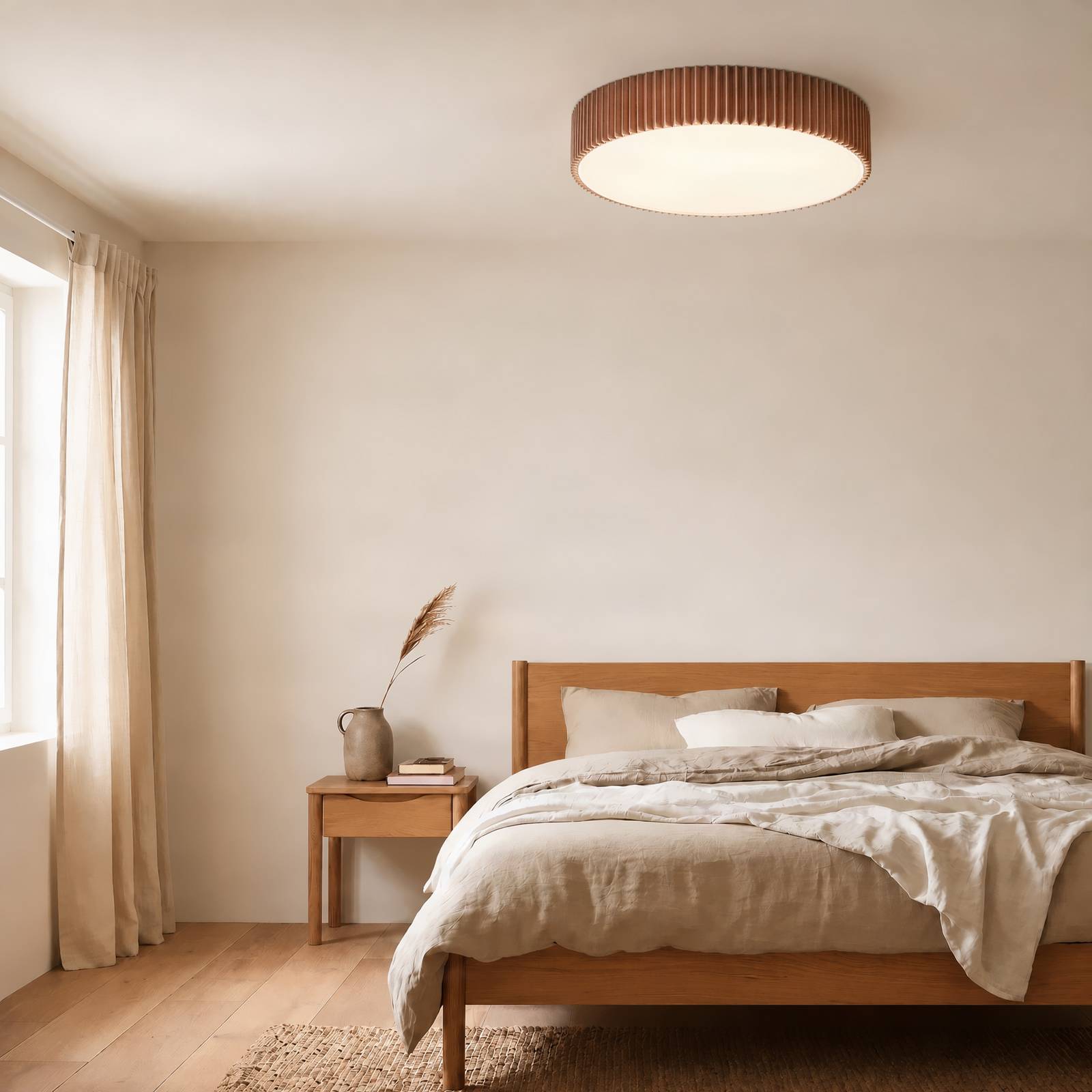 Lindby plafondlamp Zoey, Ø 52 cm, taupe, linnen