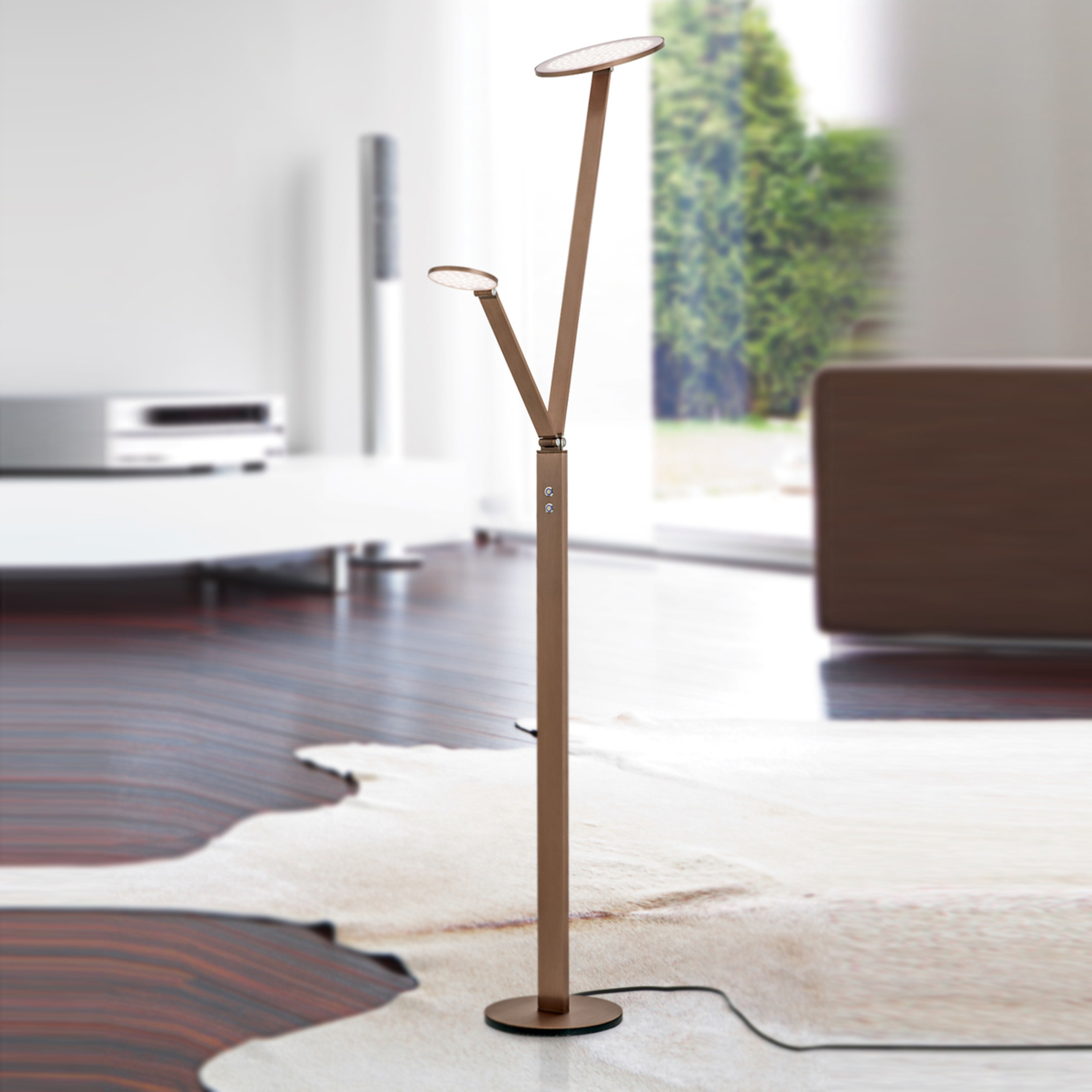 Orion LED floor lamp Ayana, 2-light, with 4-level dimmer, for Living / Dining Room, aluminium, energy efficiency: A+, H: 180 cm