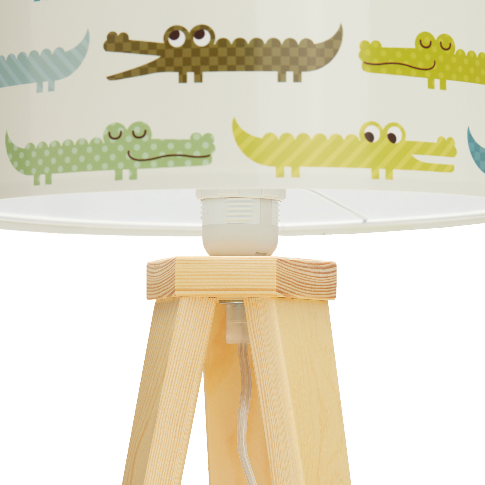 Fargerik bordlampe i tre med krokodille på barnerommet