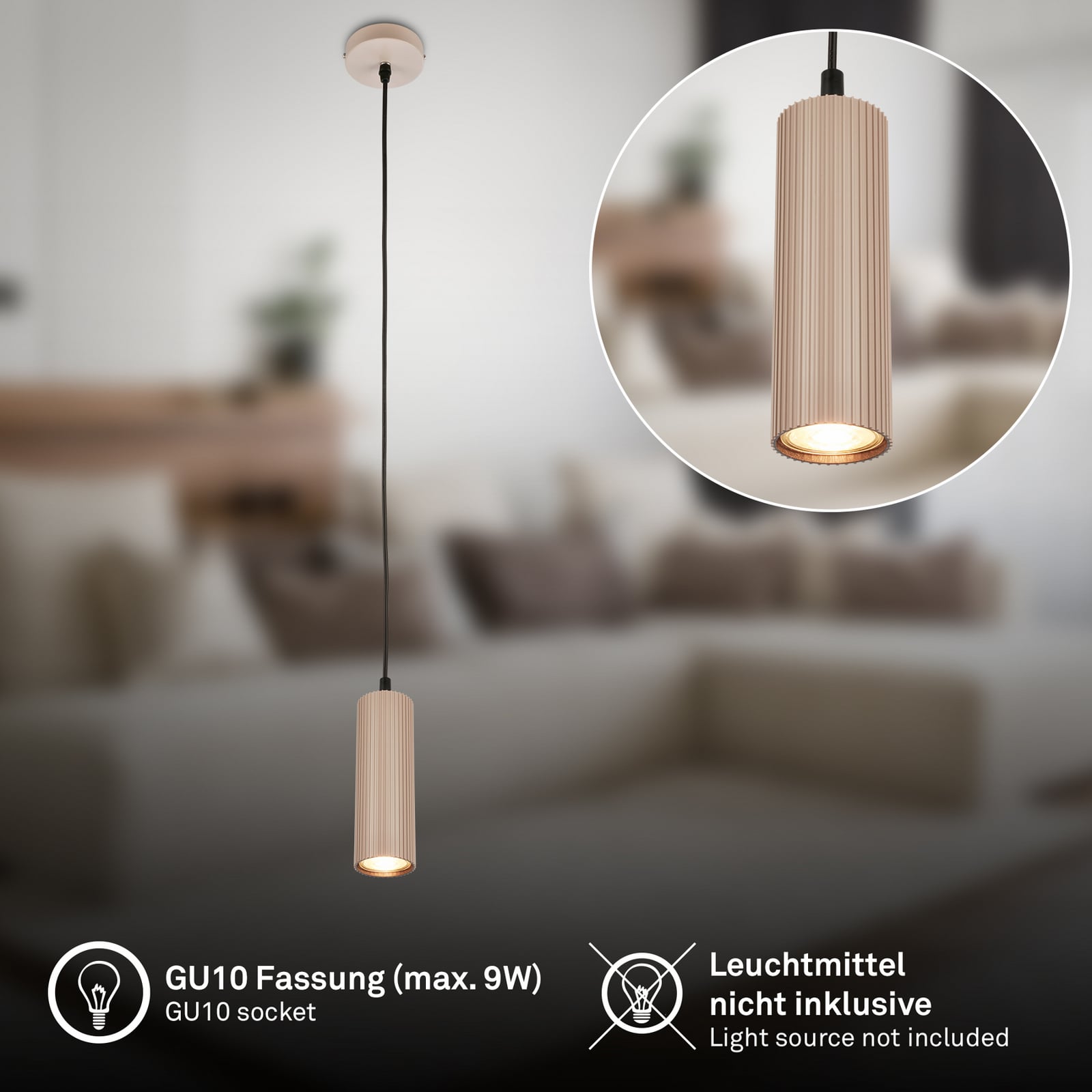Suspension Ida, beige, à 1 lampe, Ø 10 cm, GU10 Suspension Ida, beige, à 1 lampe, Ø 10 cm, GU10