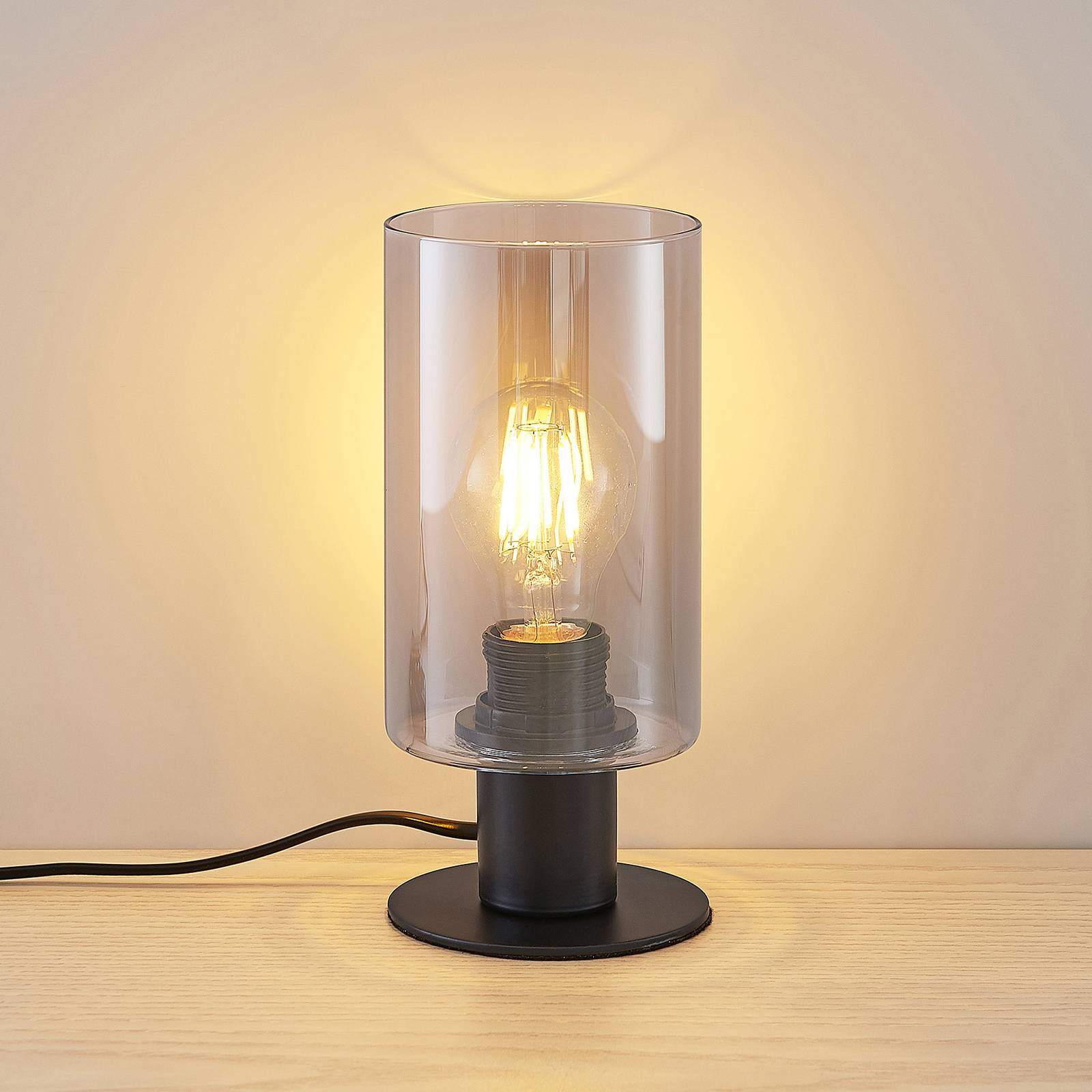 Lampa stołowa Lindby Emavi, czarny/dymny szary, szkło, E27