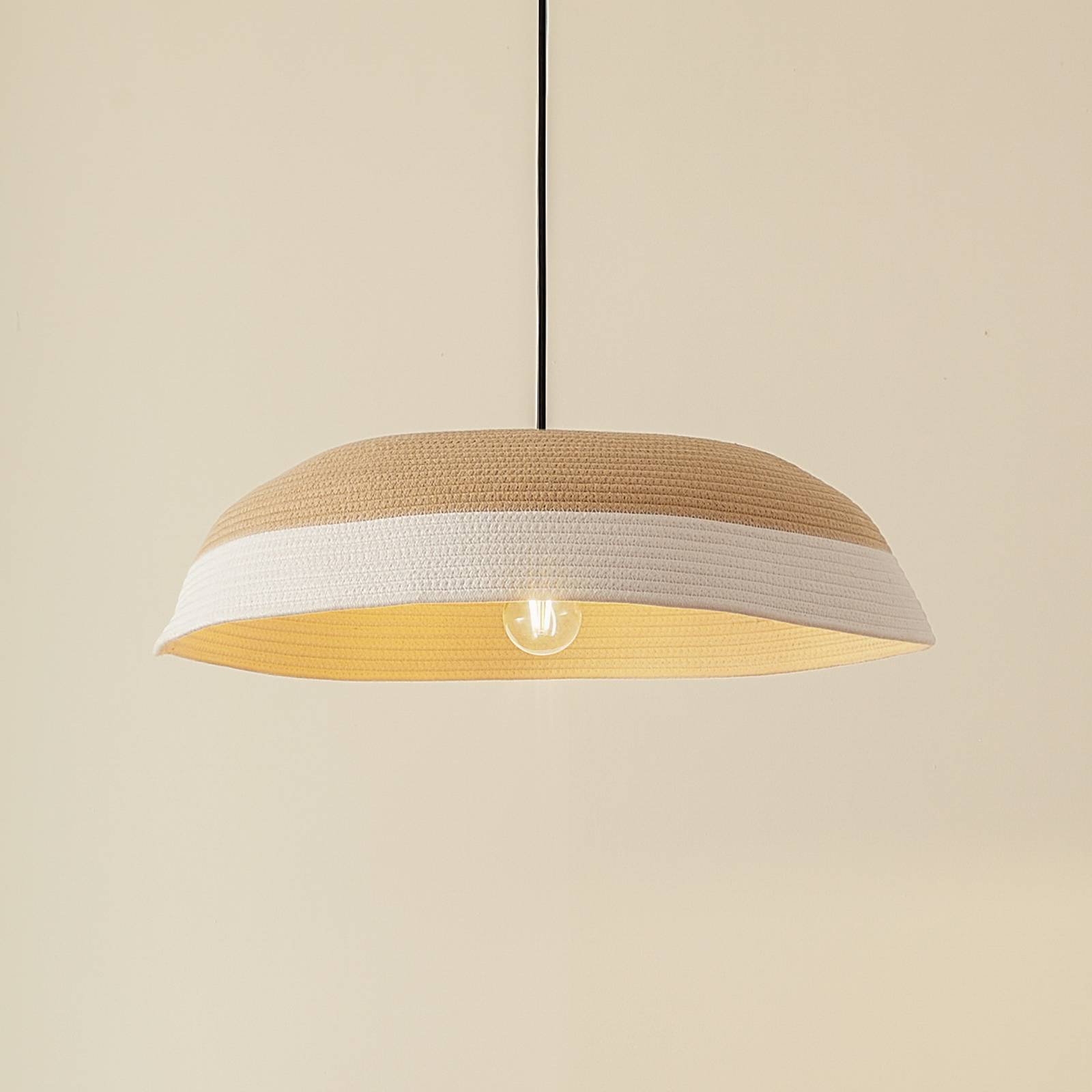 Żyrandol Lindby Caliva, Ø 60 cm, beżowy/biały, linowy