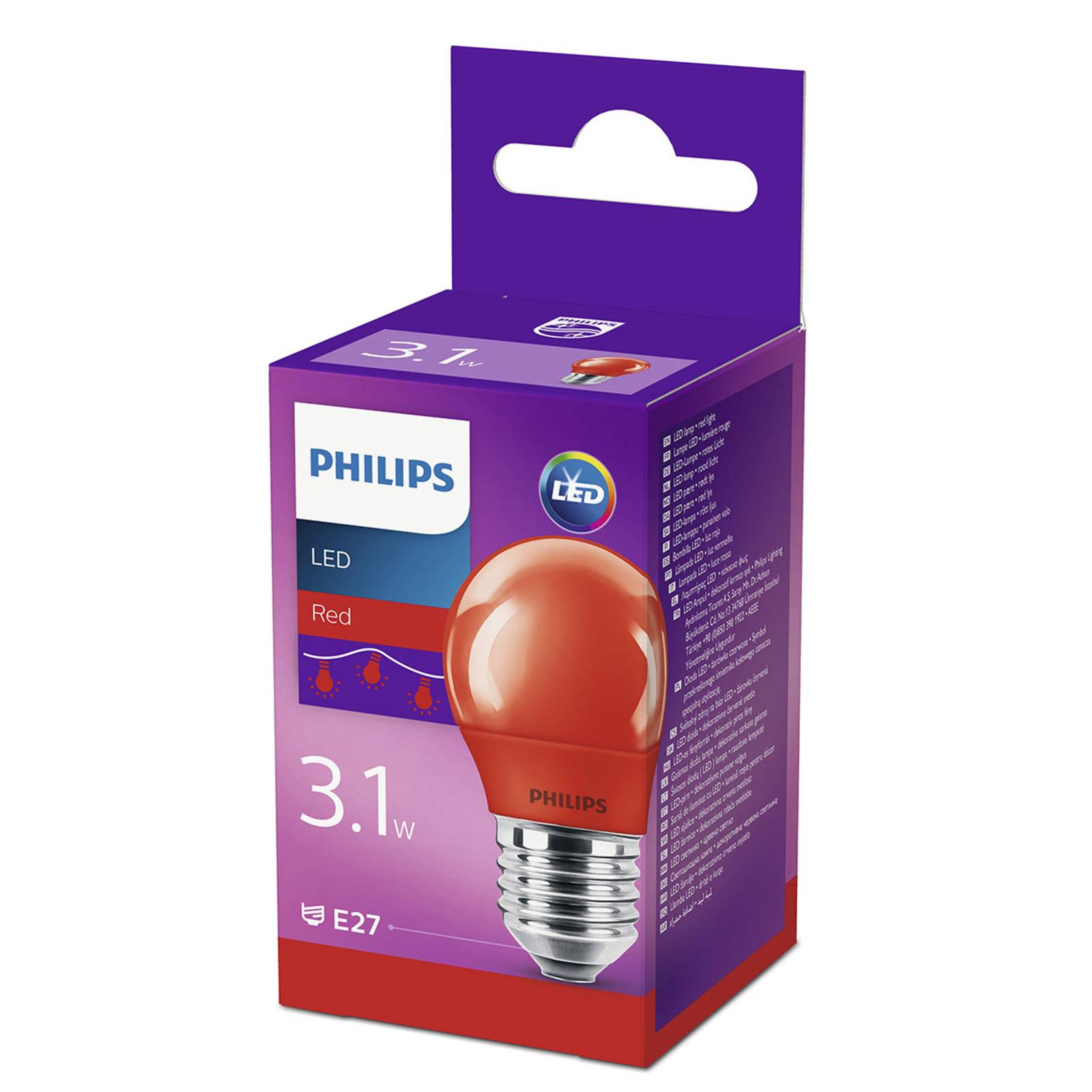 Philips LED žárovka E27 P45 3,1 W, červená
