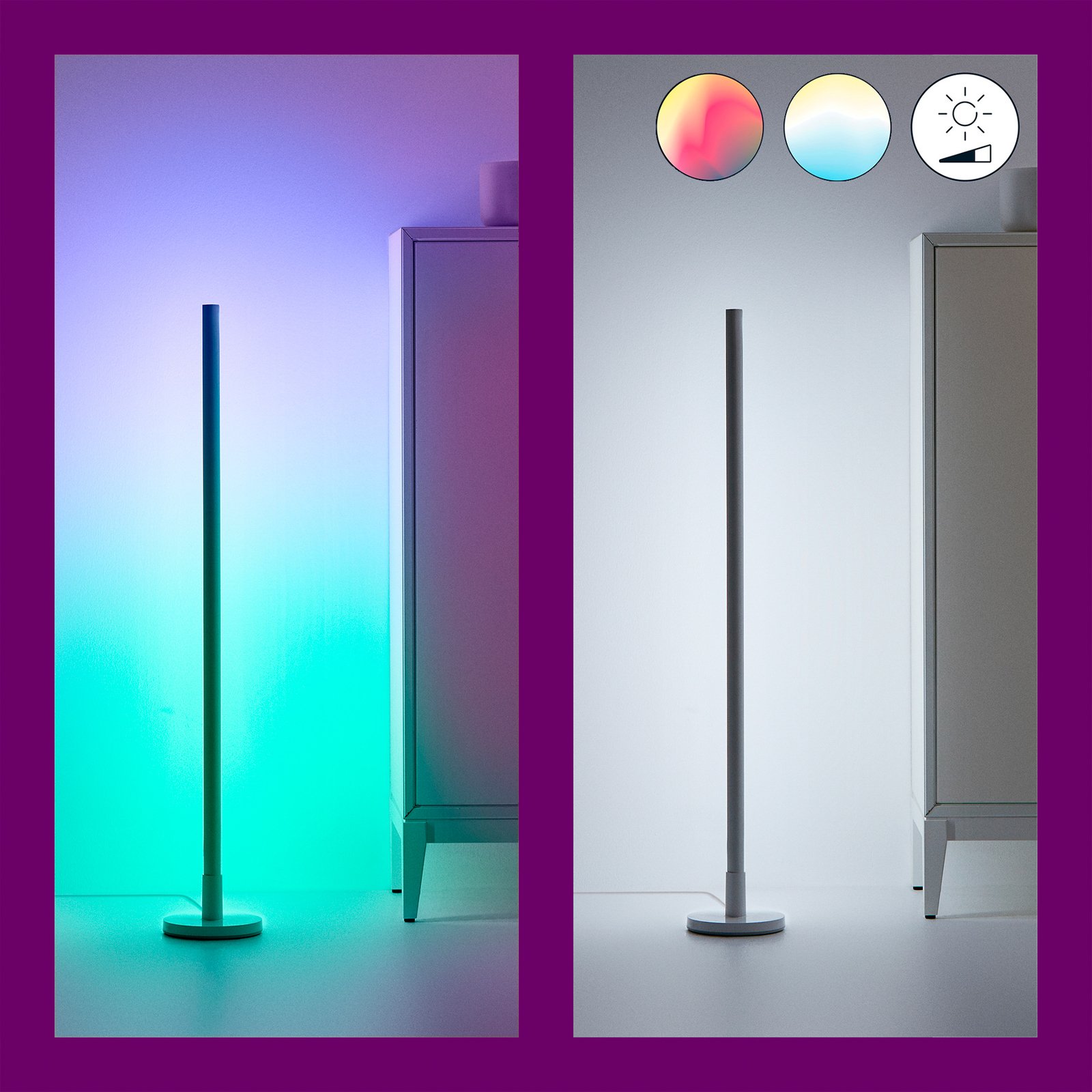 LED stojací lampa WiZ Pole, laditelná bílá a barevná
