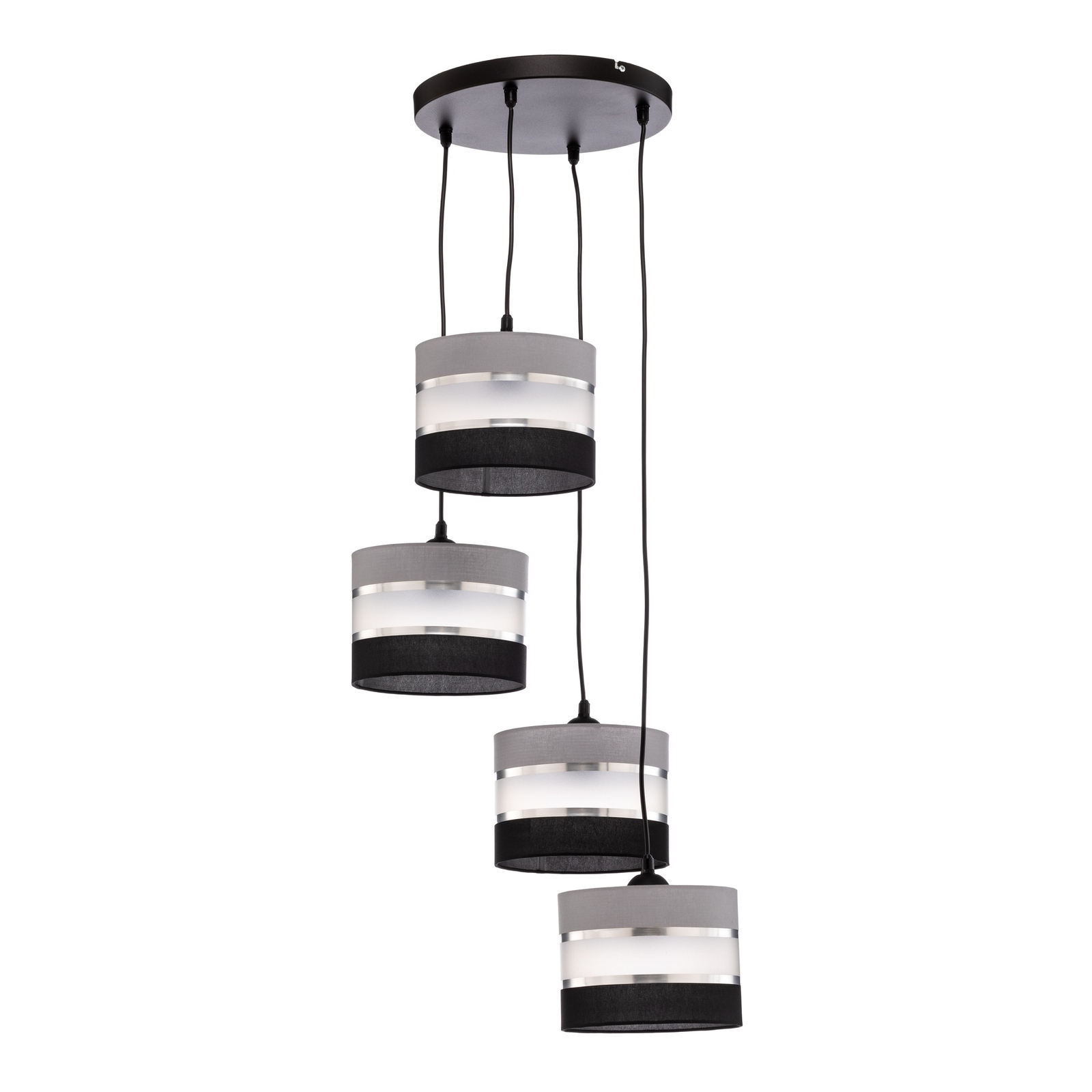 Suspension Helen ronde gris-noir-argenté 4 lampes