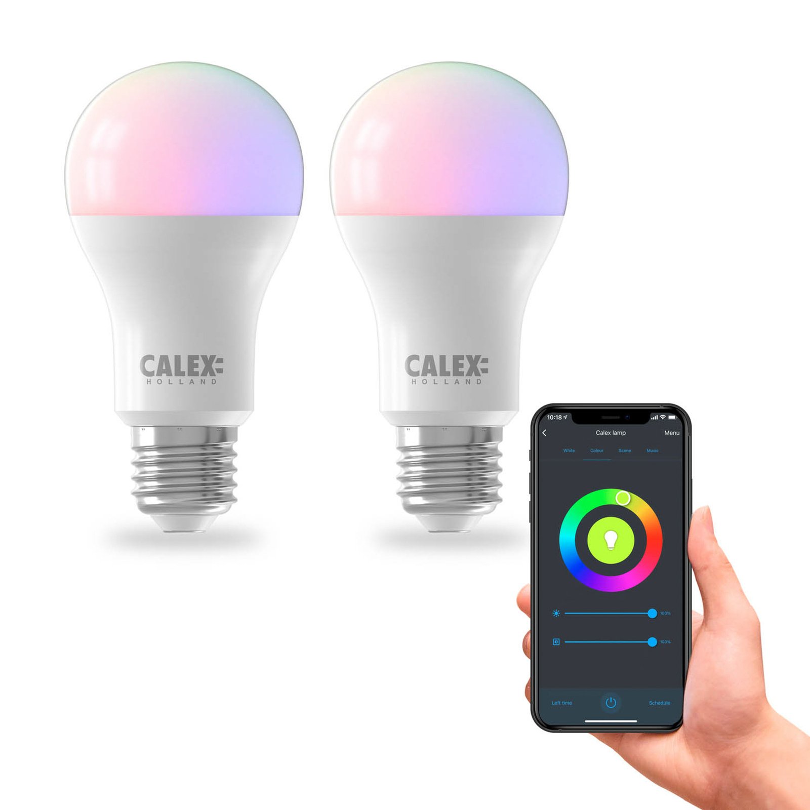 Calex Smart LED-pære E27 A60 9,4W CCT RGB 2 stk
