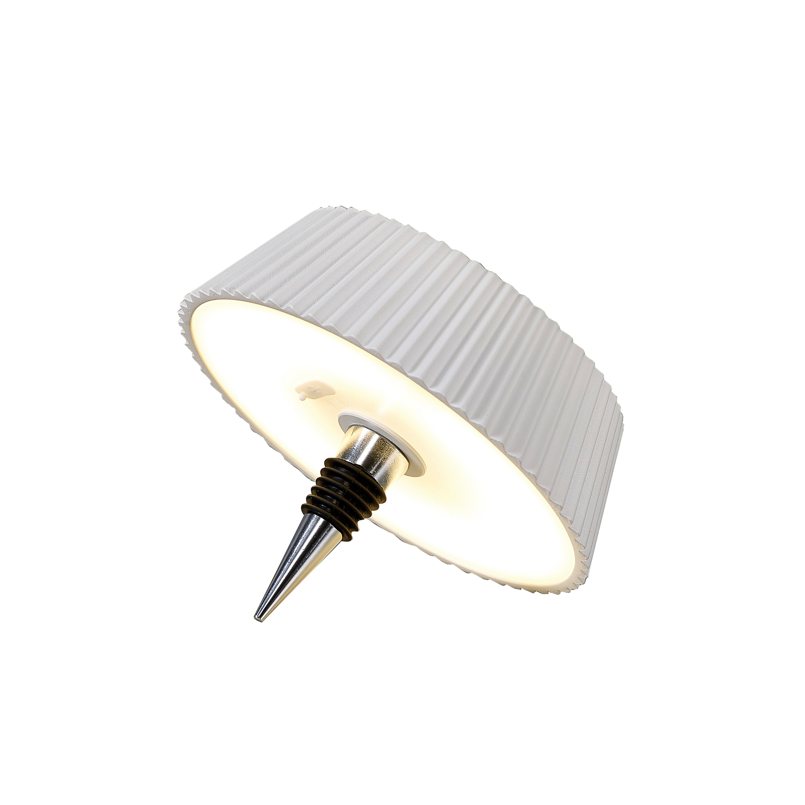 LED-bordlampe Relax, hvit, flasketopp, oppladbart batteri