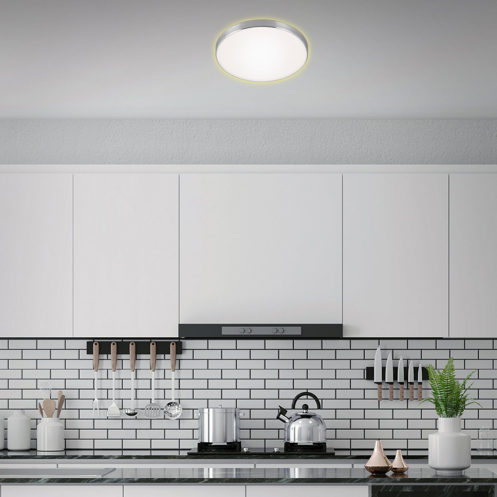 Plafonnier LED Flet, blanc/chrome, Ø 28,5cm, 3.000K