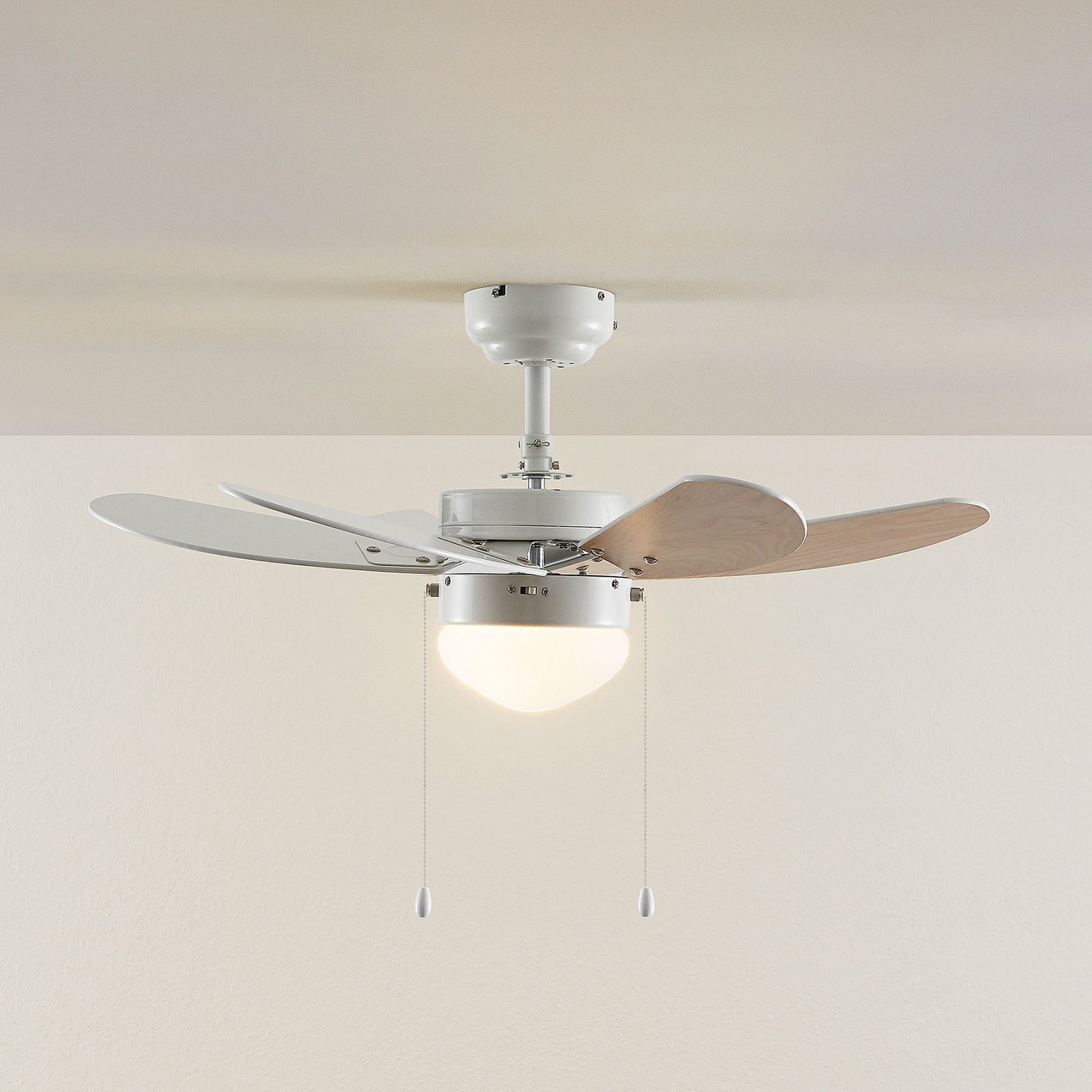 Lindby ceiling fan Minja, white, wood