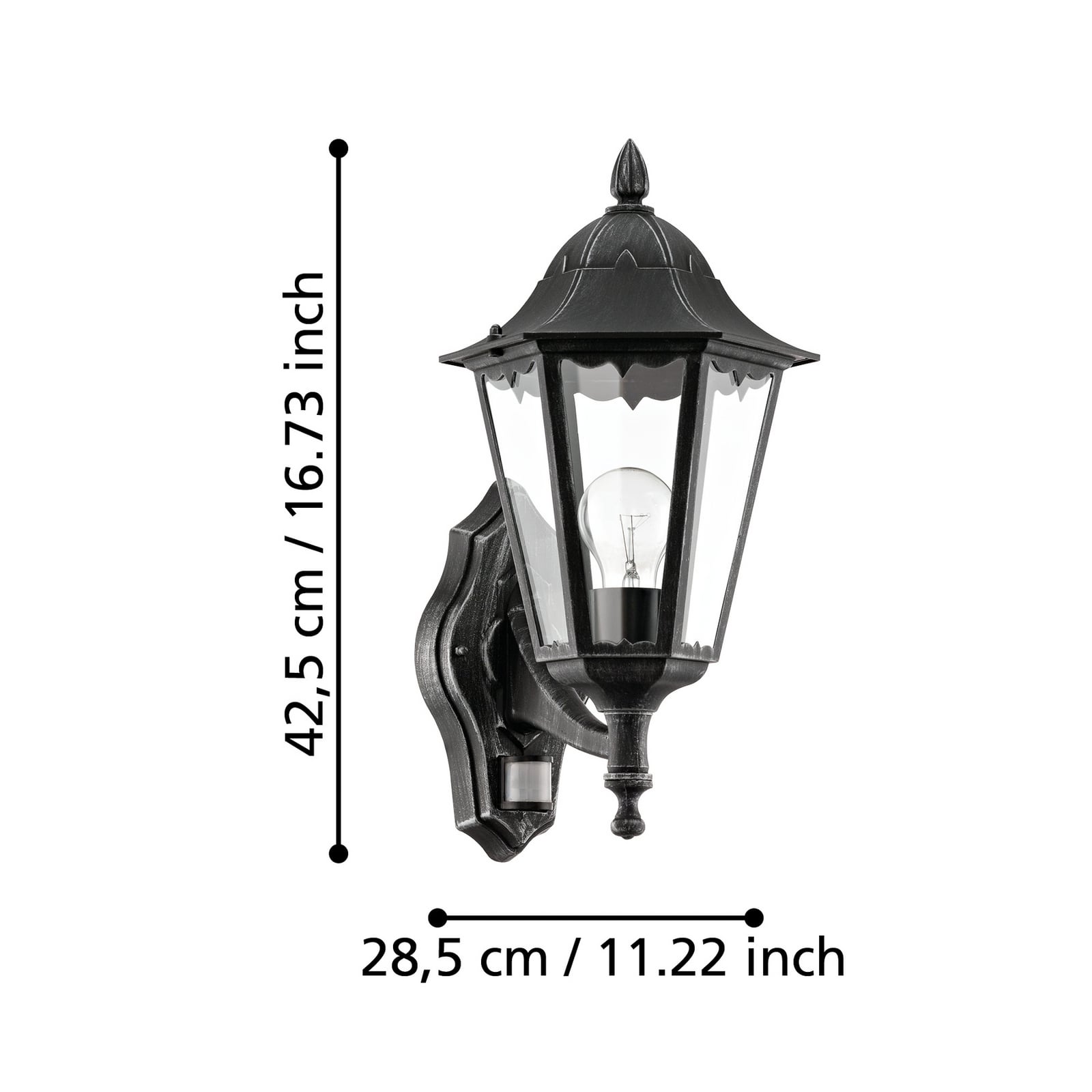 Außenwandlampe Navedo, schwarz/silber, Höhe 42 cm, Sensor