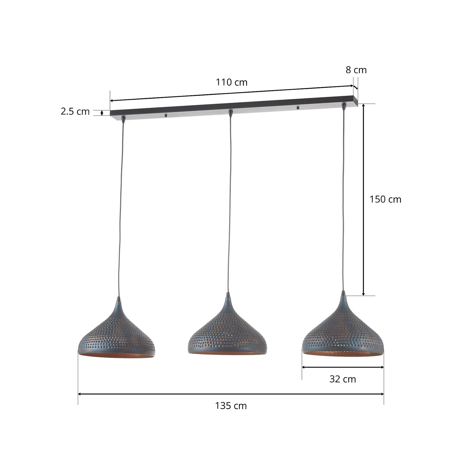 Lampada a sospensione Punchray, 3 luci