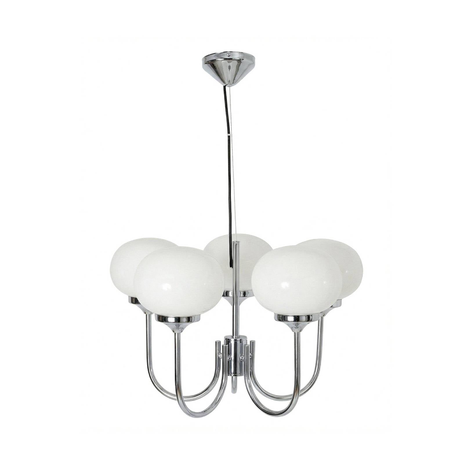 Pendelleuchte Elsy, weiß/chrom, 5-flg., 36 cm, Glas, Stecker