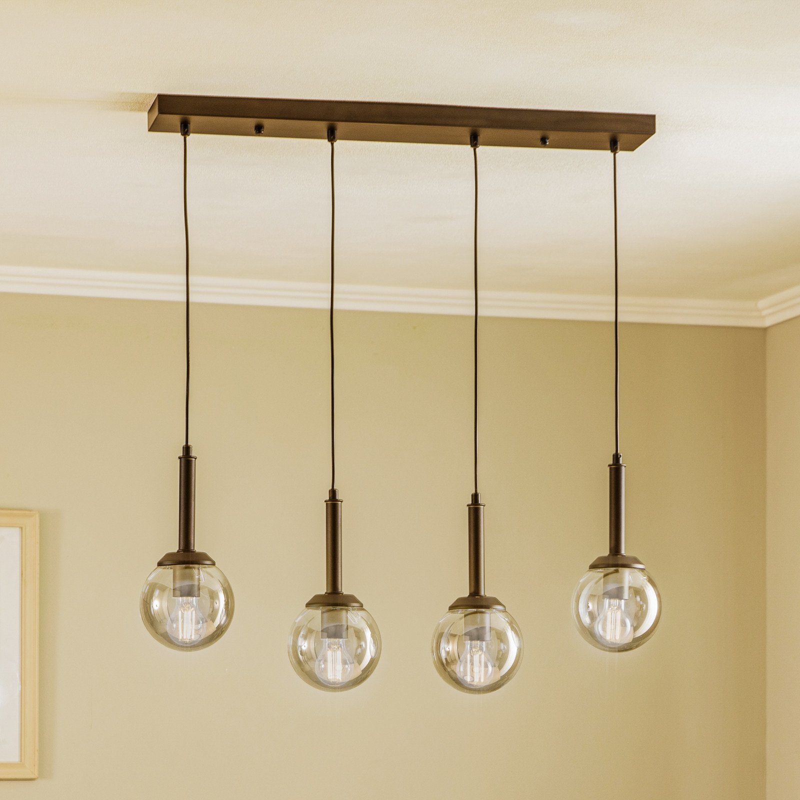 Avonni Lampă suspendată AV-7002-1781-4Y-BSY cu 4 becuri lungă - Camera de zi / sufragerie - negru fumuriu - Sticlă
