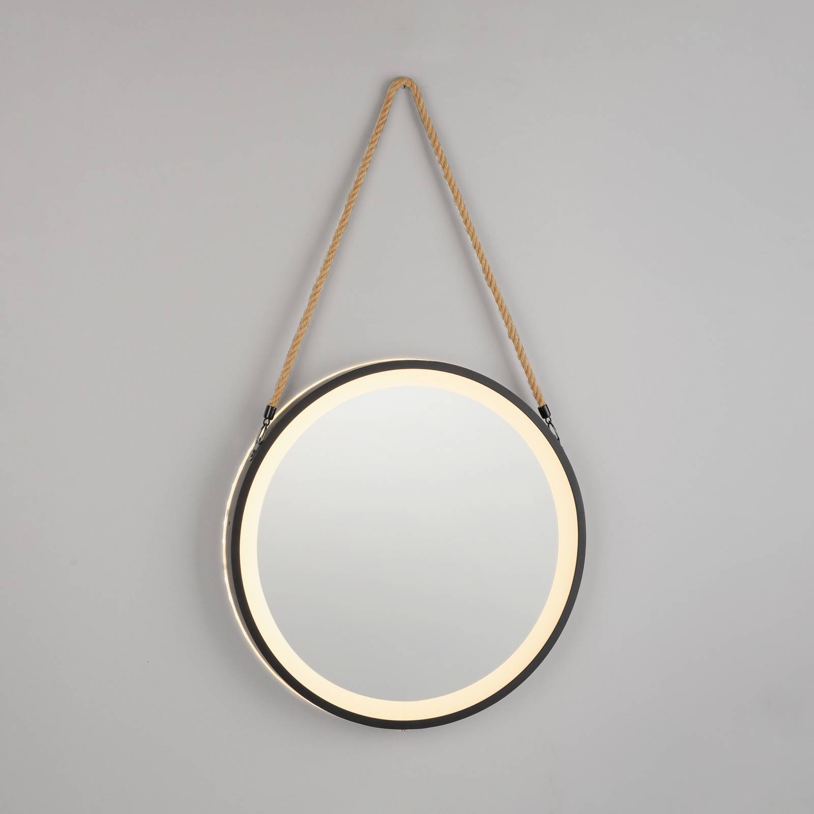 Lustro ścienne LED VIDRO, czarne, Ø 40 cm, powerbank, wiszące