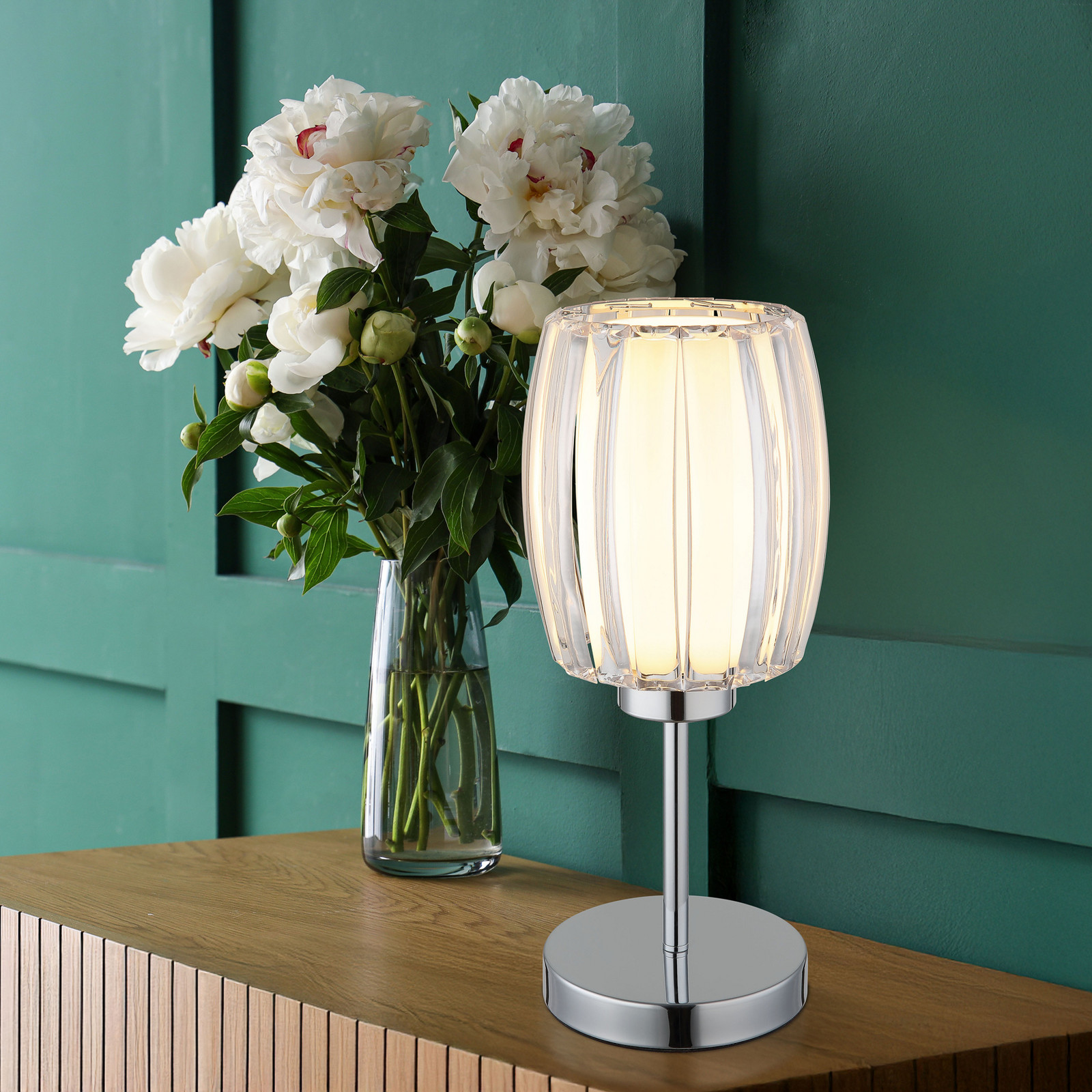 Globo Lampa de masă Maribel înălțime 40 cm crom/transparent metal - Camera de zi / sufragerie - Modern - crom transparent opal - Plastic