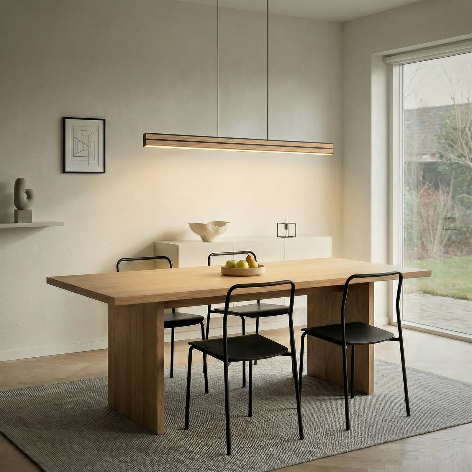 Quitani LED hanglamp Lisene, eiken/zwart CCT 117 cm, dimbaar