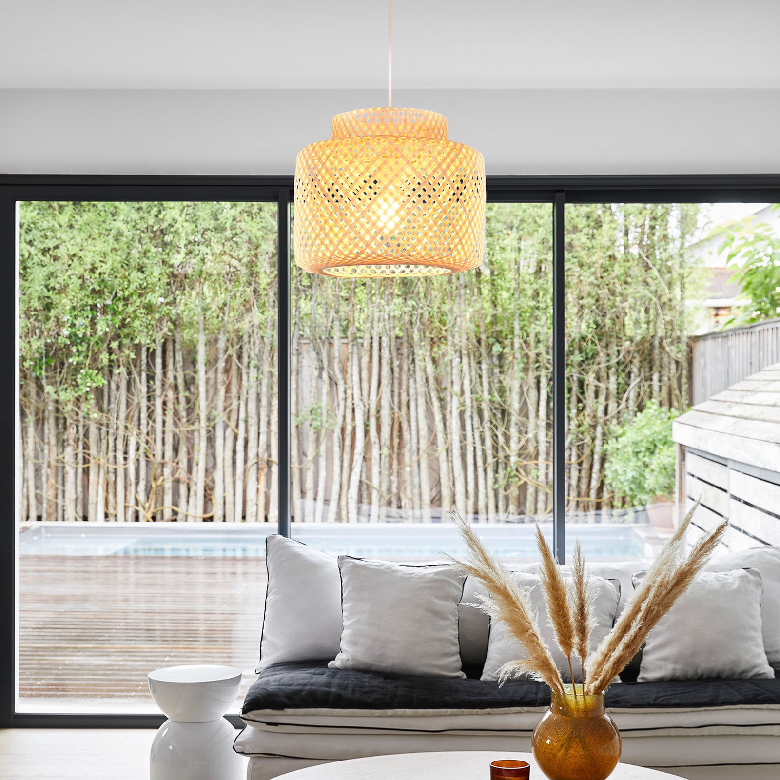 Makassar pendant light, bamboo, Ø 30 cm, bamboo