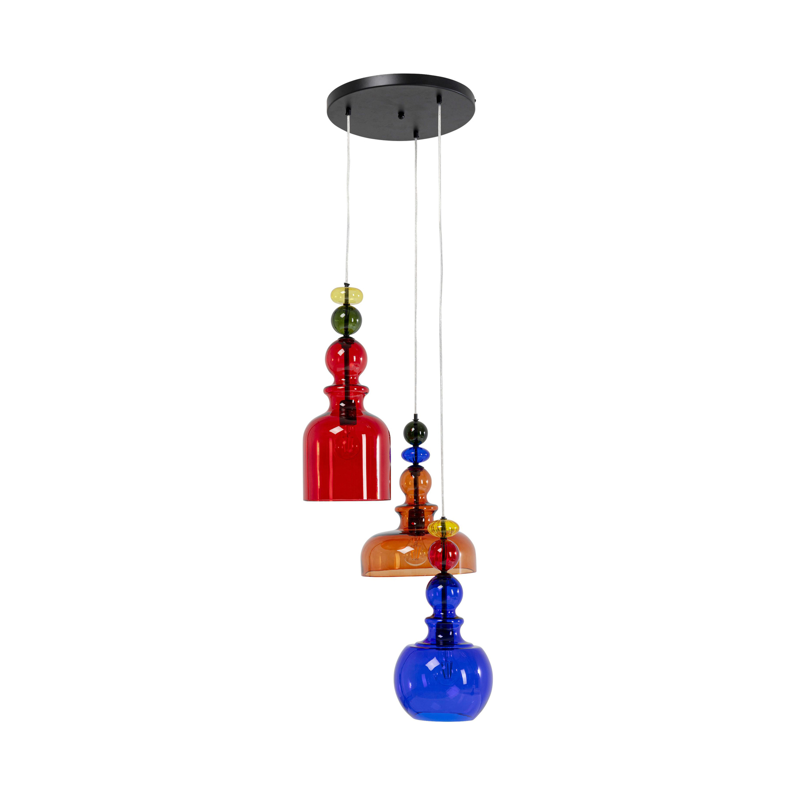 Kare Mazzo Tre hanglamp, meerkleurig glas, 3-lamps