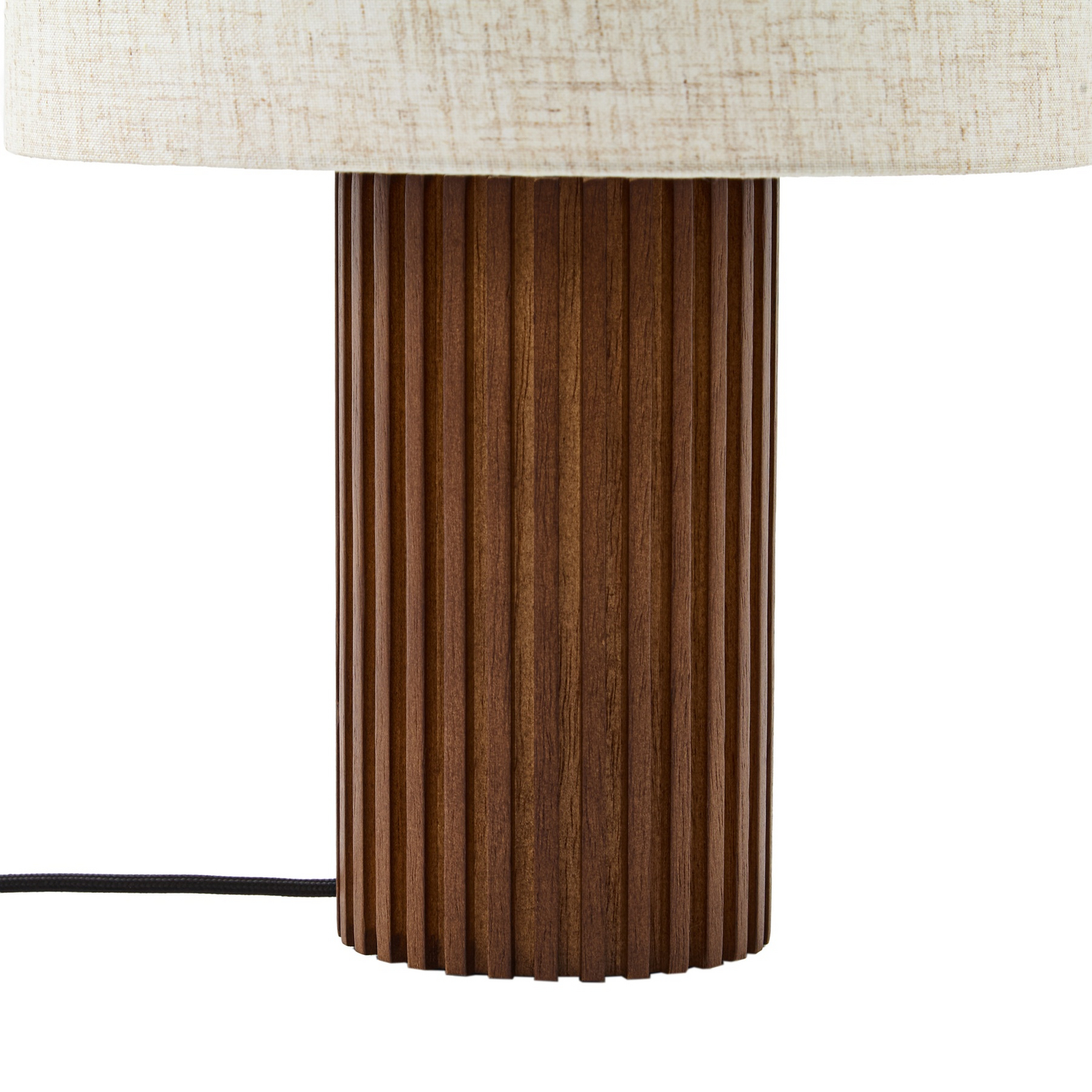 Lampe à poser Lindby Kimiko, hauteur 38 cm, bois de noyer, tissu