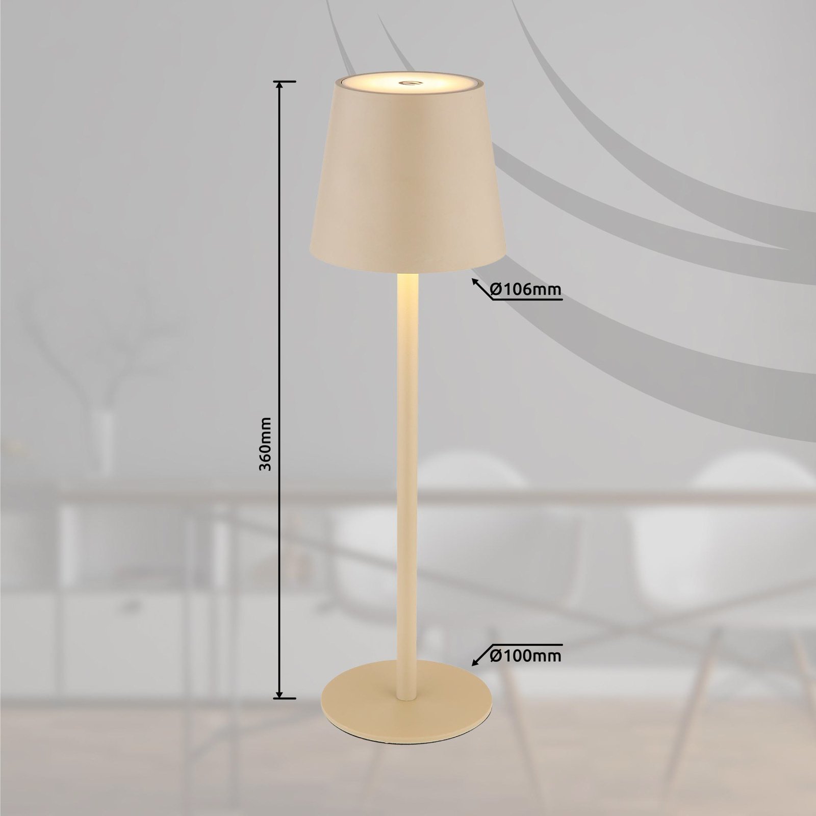 Lámpara de mesa LED recargable Vannie, color arena Altura 36 cm, CCT