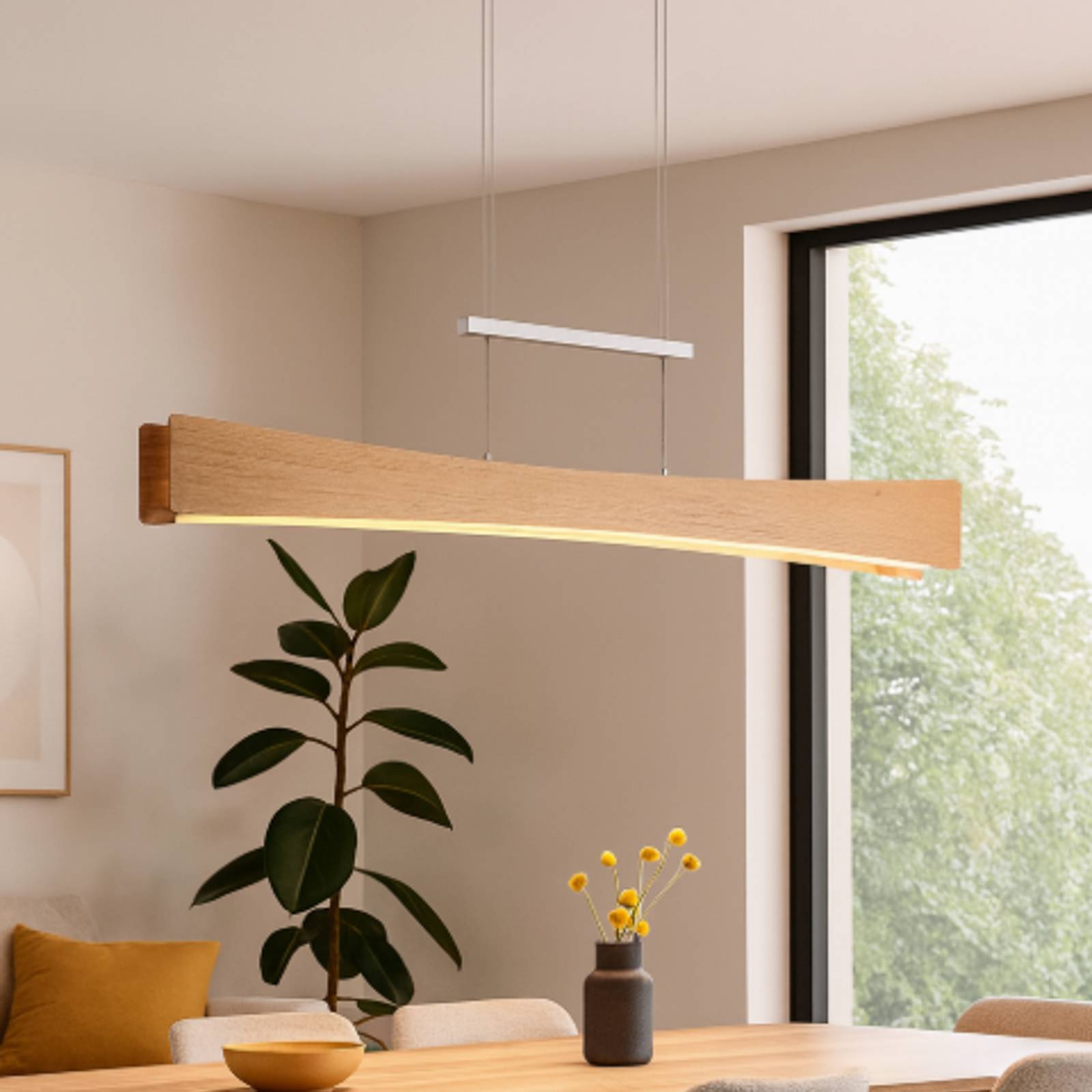 LED-Hängeleuchte Peru, eiche/nickel, Länge 116 cm günstig online kaufen