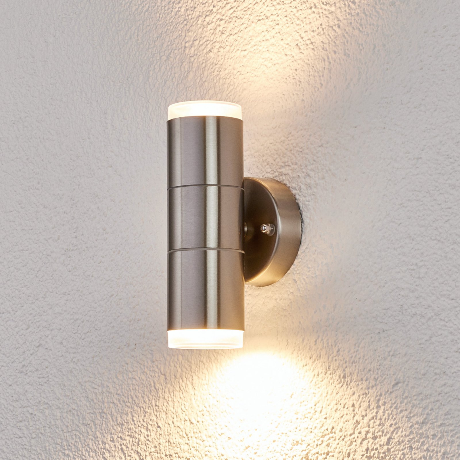 Lindby Stainless steel outdoor wall light Delina, stainless steel, GU10, 9 W, energy efficiency: A++, W: 8.5 cm, H: 18.6 cm