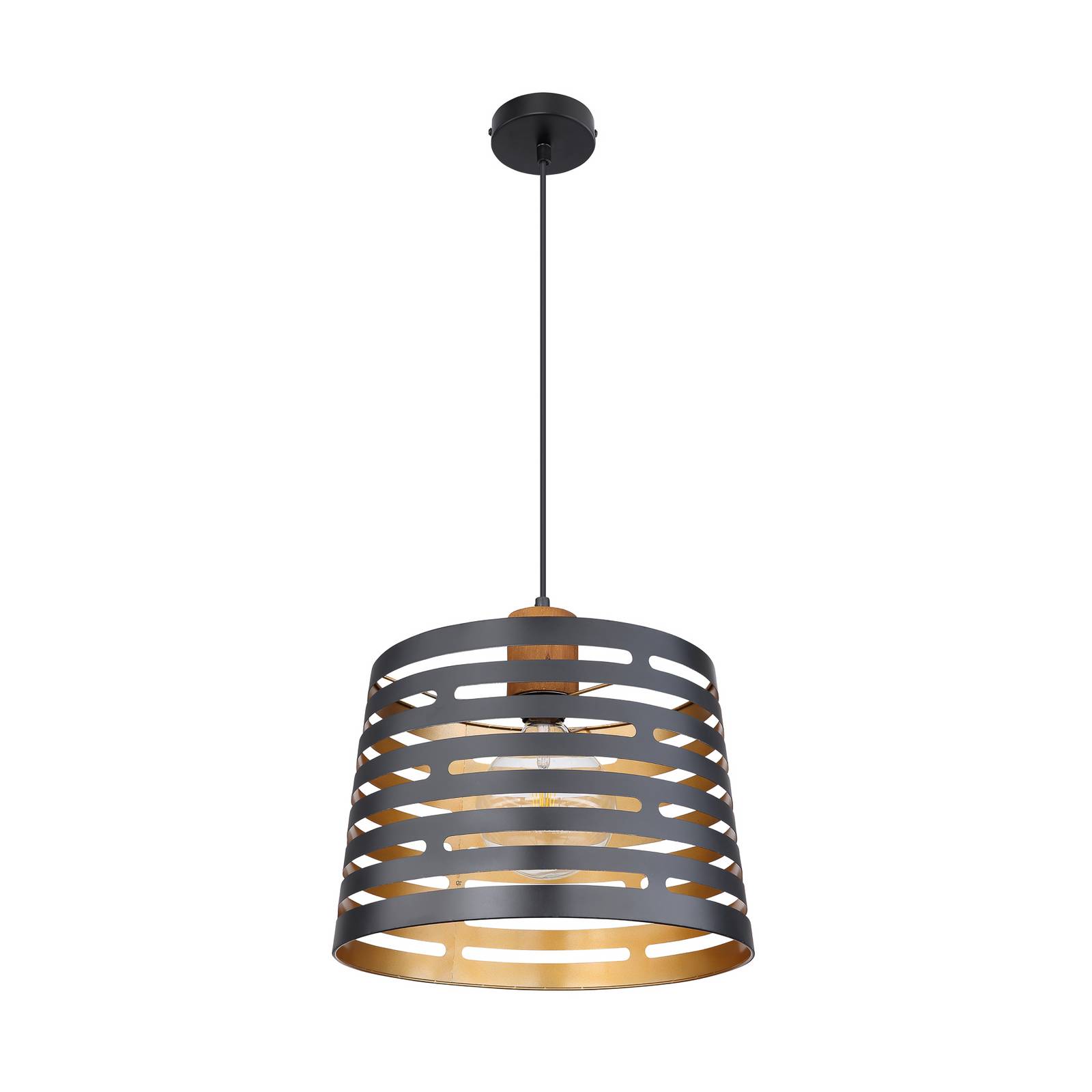 Hängelampe Ablona, Ø 35 cm, schwarz/goldfarben, Metall