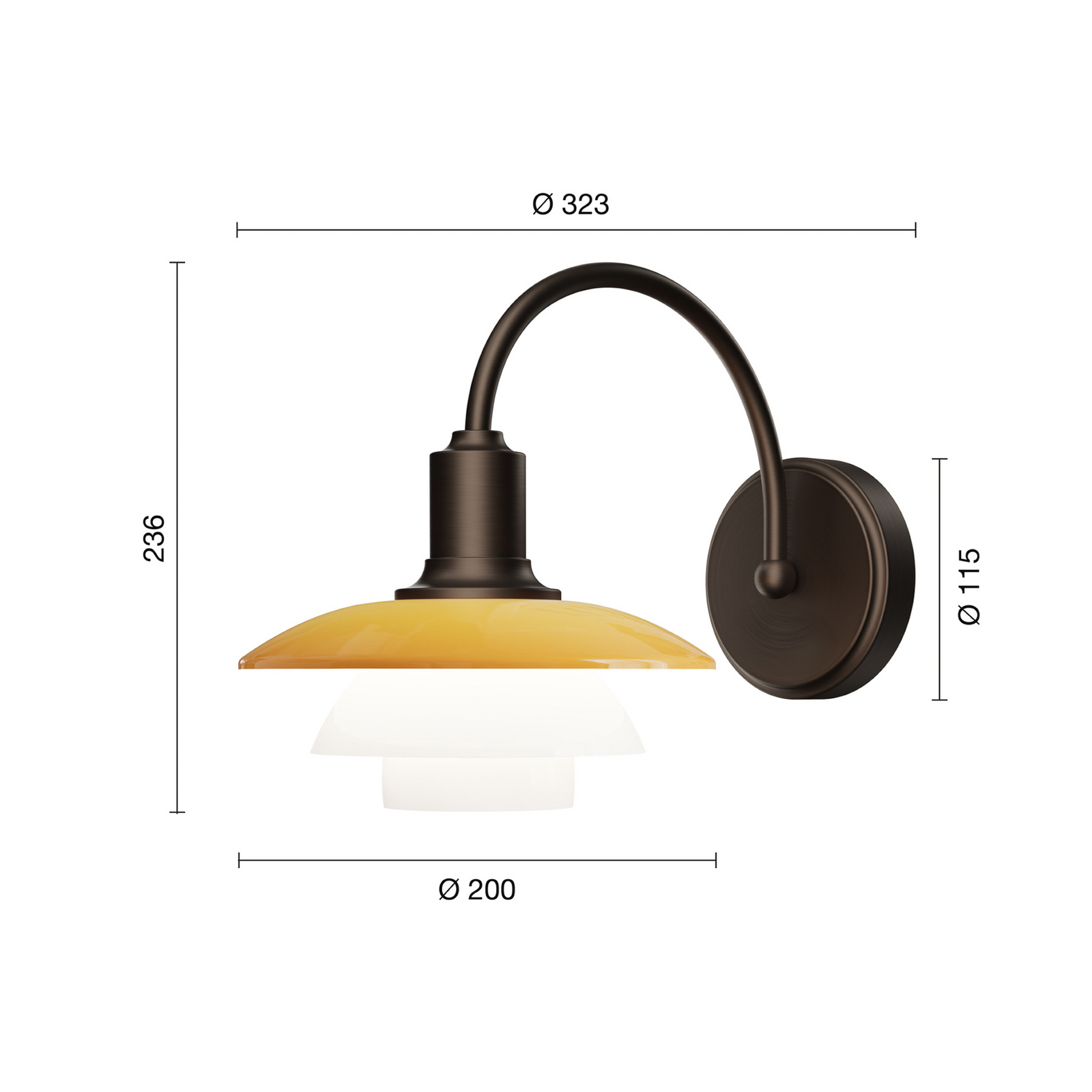 Louis Poulsenin seinälamppu PH 2/2, ulottuvuus 32 cm, keltainen/valkoinen Louis Poulsenin seinälamppu PH 2/2, ulottuvuus 32 cm, keltainen/valkoinen