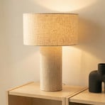 Lindby bordlampe Elfie, Ø 35 cm, beige, linned, E27