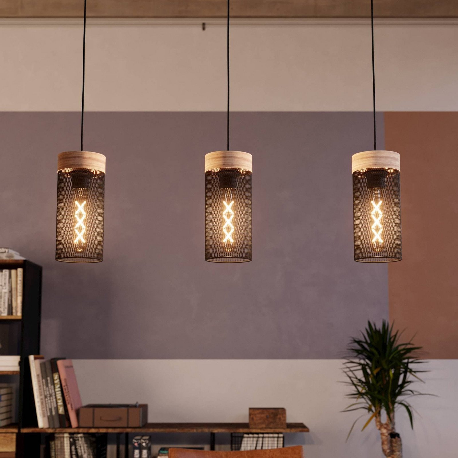 EGLO Lampă suspendată Klinsdale negru/maro cu 3 lumini. - Camera de zi / sufragerie - Design industrial - Metal