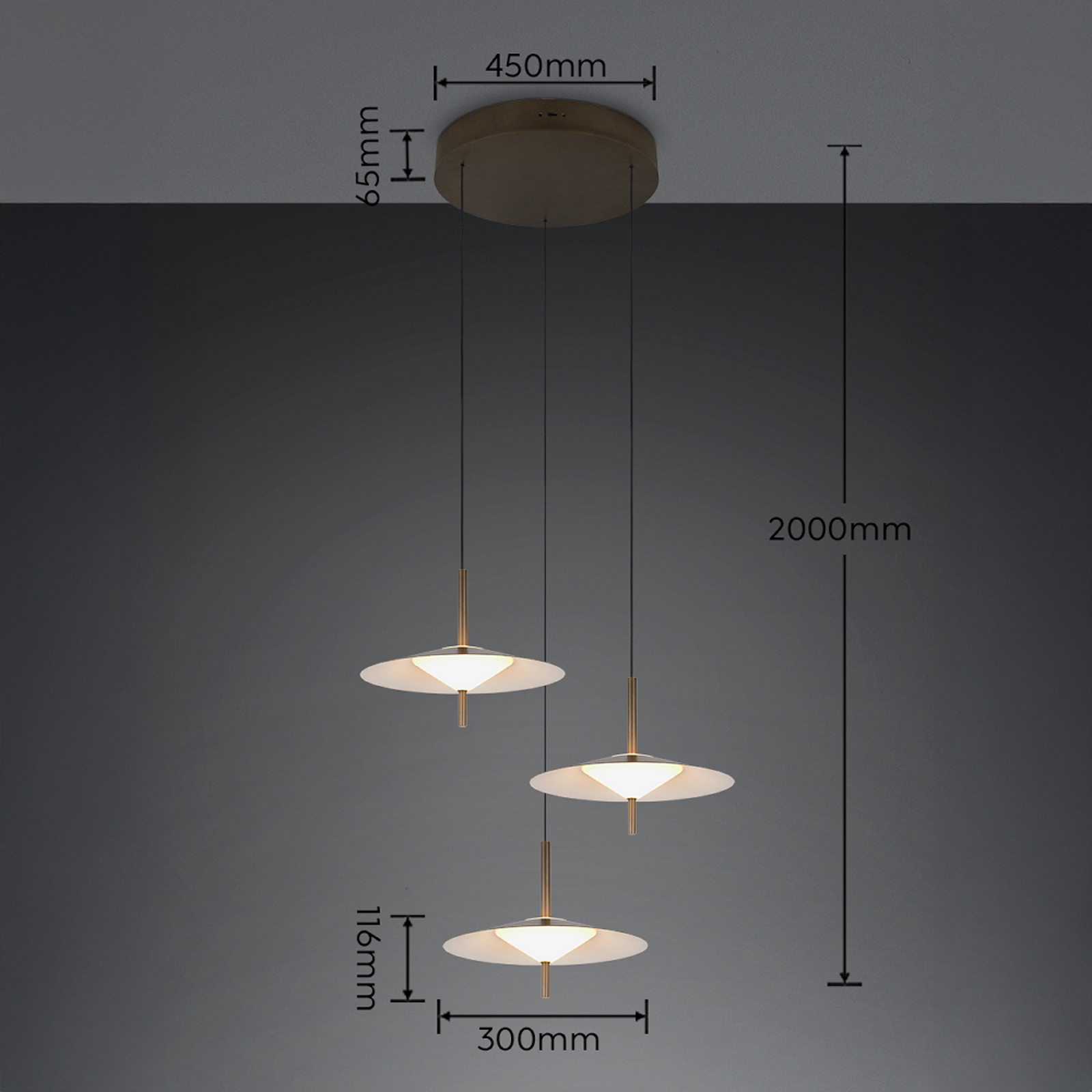 LED piekaramā lampa „Amalo“, platīna krāsā, Ø 67 cm, metāla, CCT, 3 spuldzes. LED piekaramā lampa „Amalo“, platīna krāsā, Ø 67 cm, metāla, CCT, 3 spuldzes.