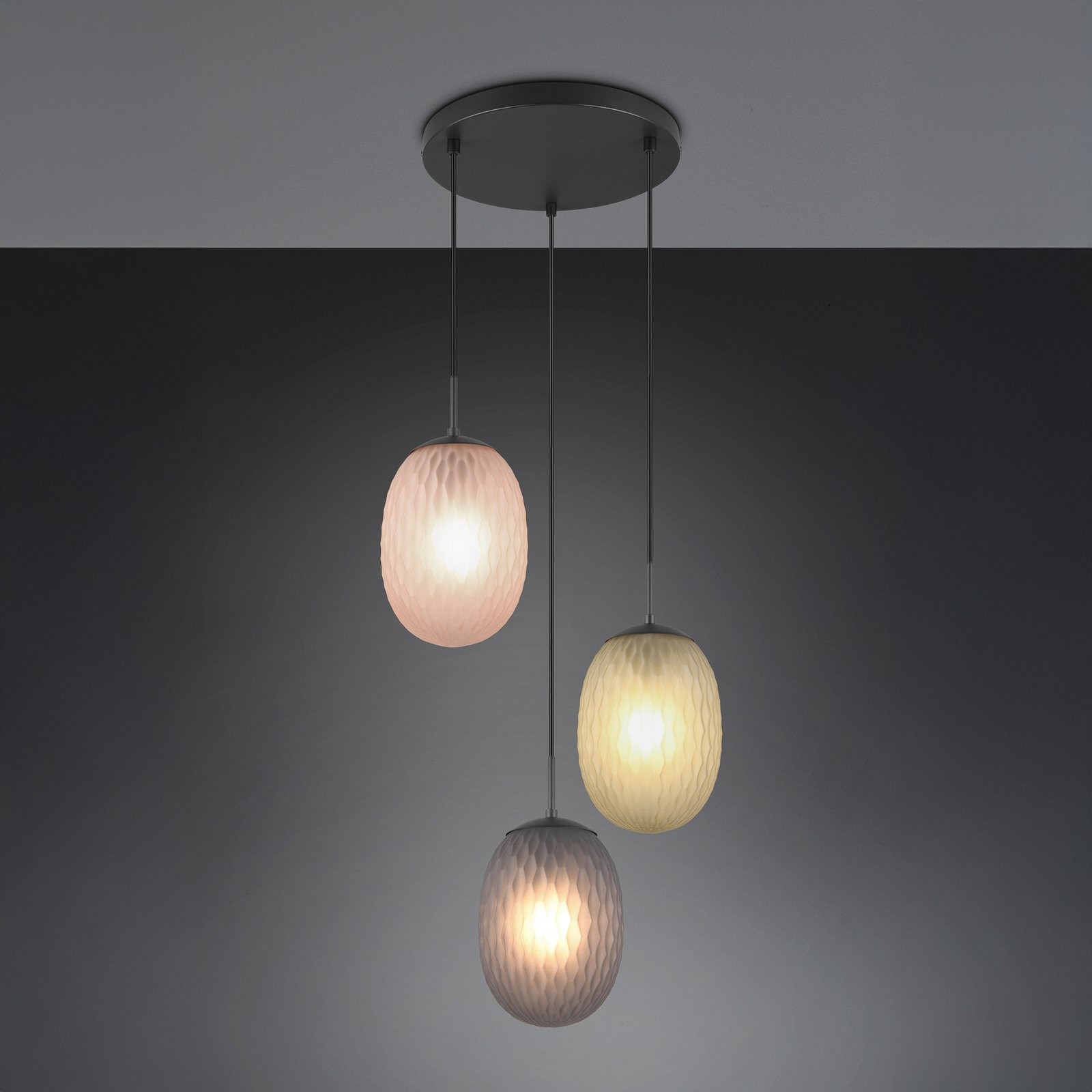 Suspension Facette, multicolore, Ø 43 cm, 3 lampes, verre