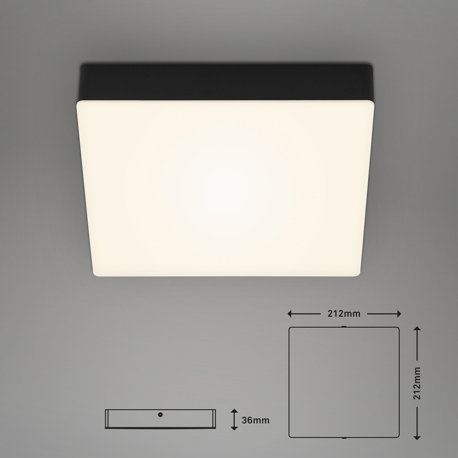 Flame LED-kattovalaisin, 21,2 x 21,2 cm, musta