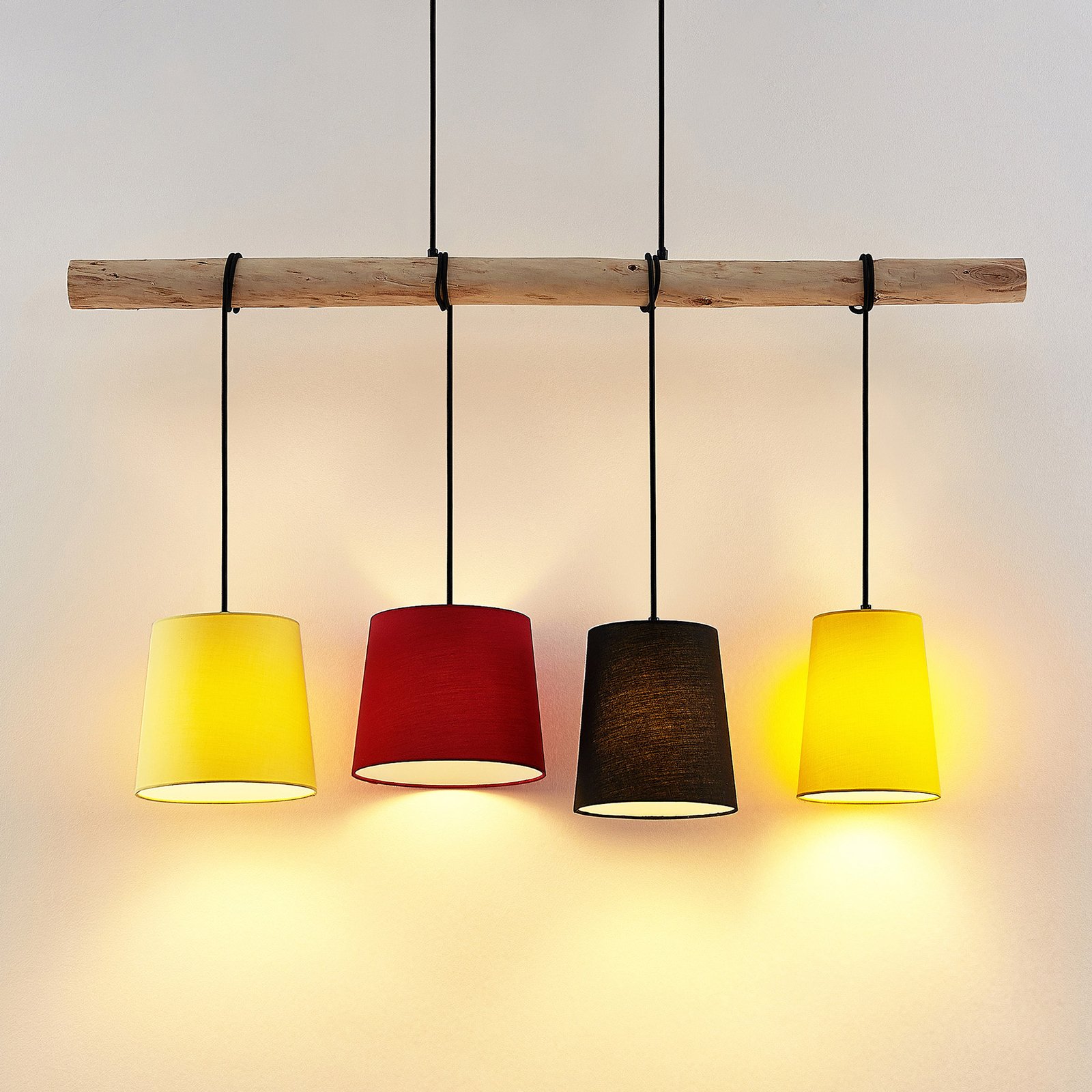 Lindby Hinai hængelampe, sort, rød, gul