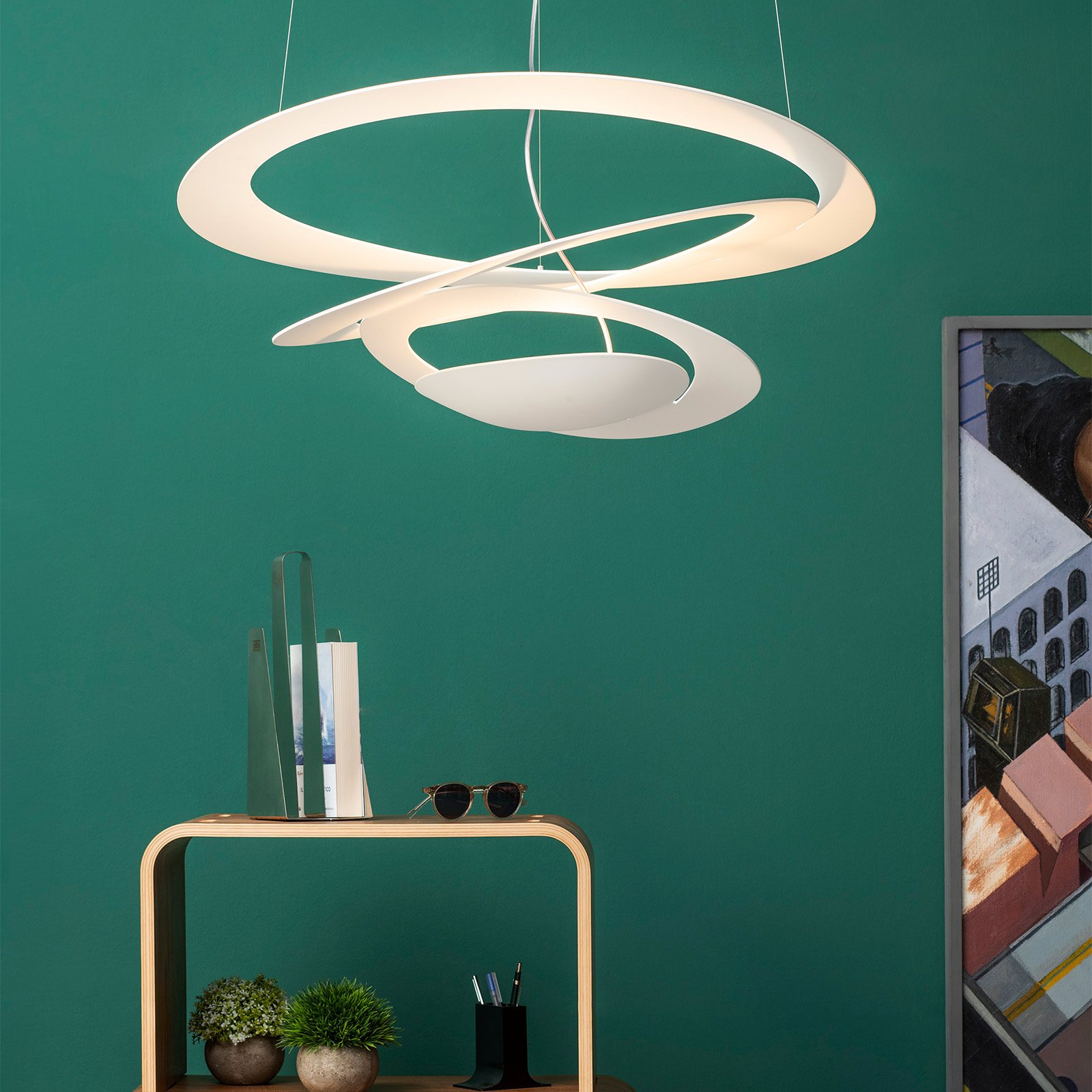 Biała designerska lampa wisząca Pirce, 67x69 cm