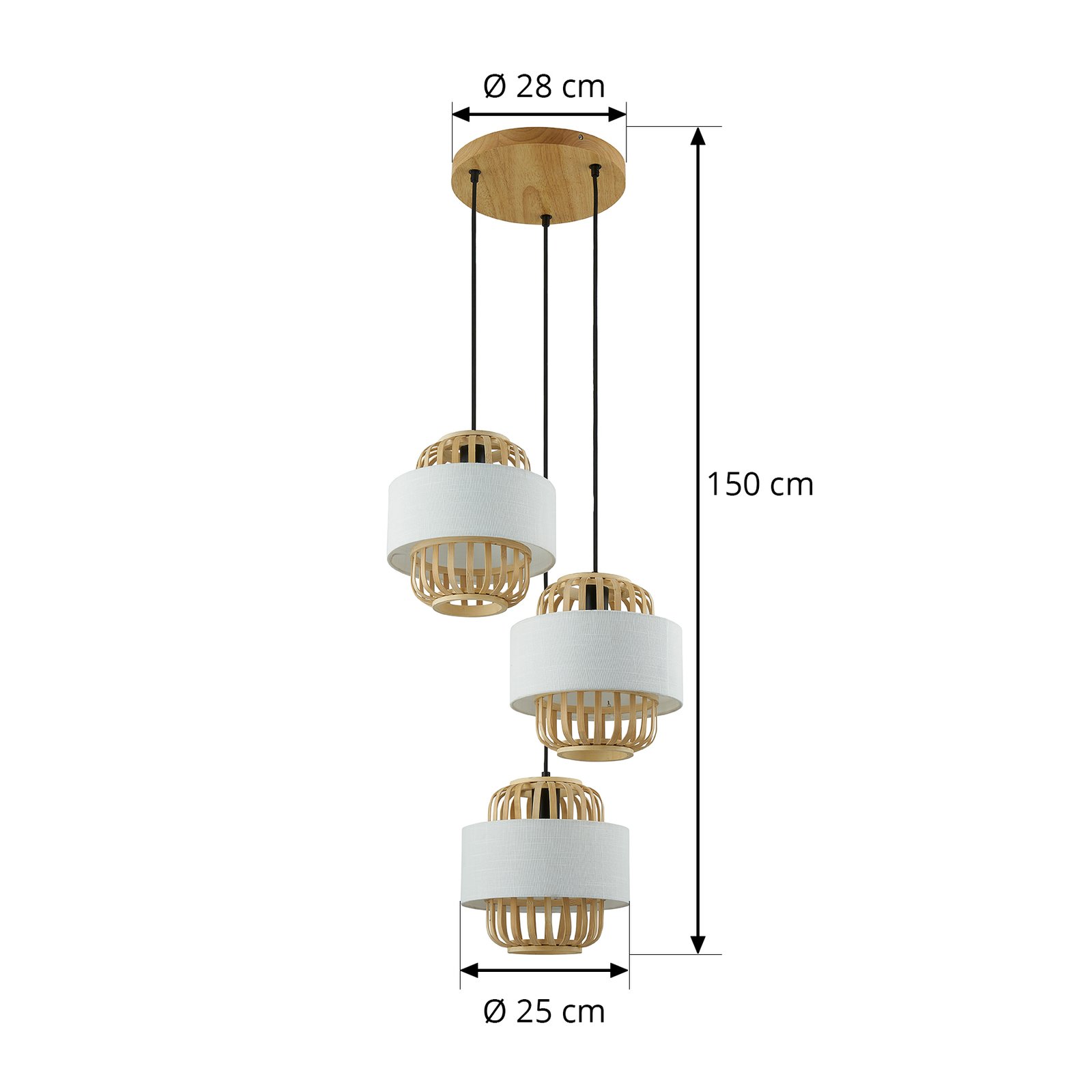 Lindby Dabila hanglamp bamboe rondel 3-lamps